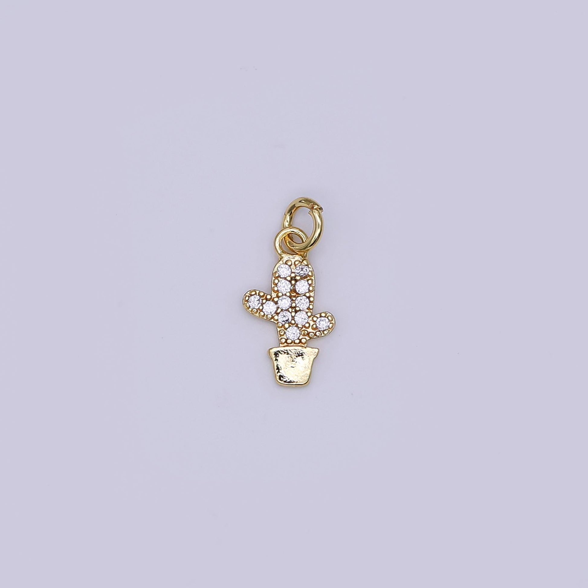 Mini green cactus charm succulents pendant gold filled charm for Kids jewelry micro pave charm necklace earring bracelet charm supply AF-483