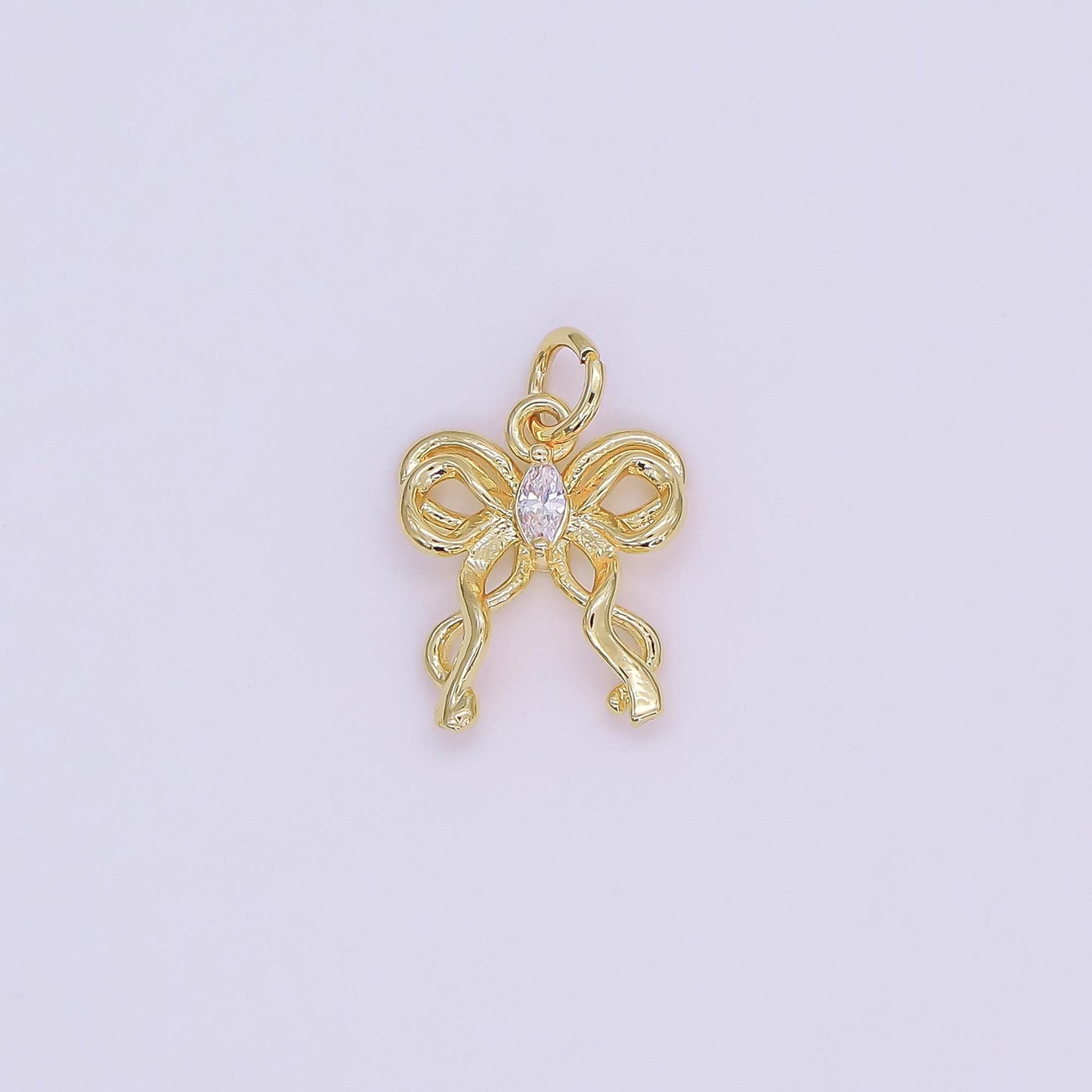 Tiny CZ Micro Paved Ribbon Bow Charm 24k Gold Filled Drop Charm AF482