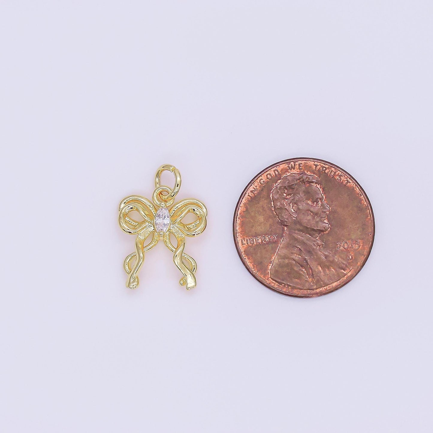 Tiny CZ Micro Paved Ribbon Bow Charm 24k Gold Filled Drop Charm AF482