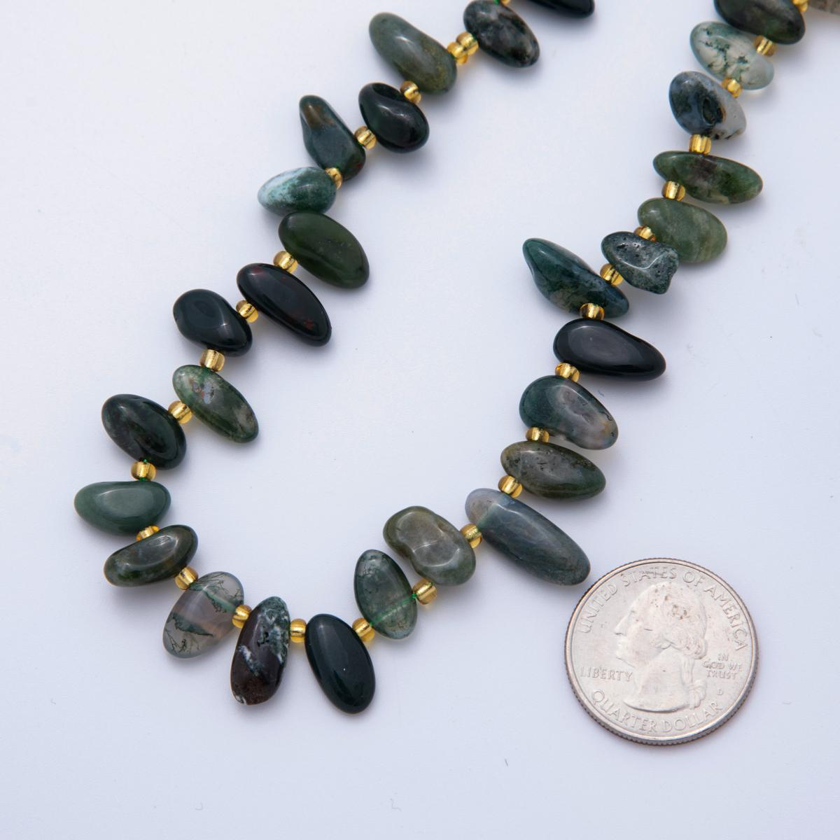 Genuine Natural Green Moss Agate Tooth Chips Nuggets Irregular Slab Freeform Stick Spike Gemstone Beads for DIY Jewelry Making WA-1945