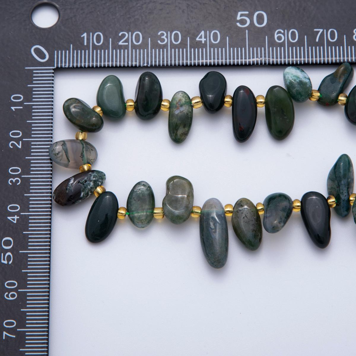 Genuine Natural Green Moss Agate Tooth Chips Nuggets Irregular Slab Freeform Stick Spike Gemstone Beads for DIY Jewelry Making WA-1945