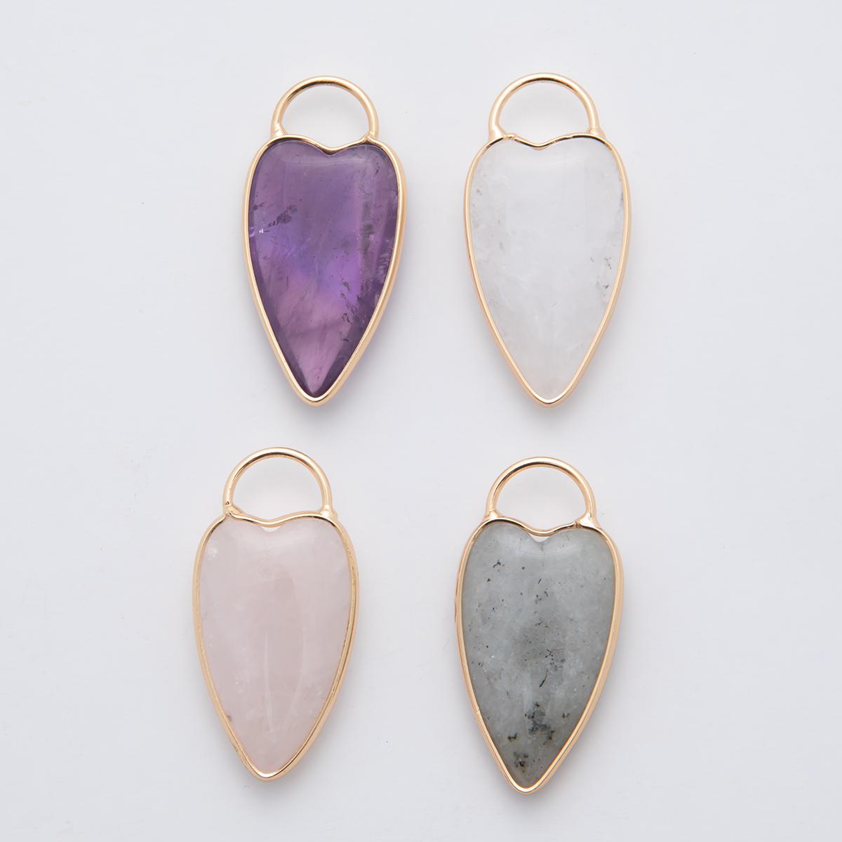 18K Gold Filled Clear Quartz, Grey Agate, Rose Quartz, Amethyst Heart Charm Gemstone Pendant | X250 - X323
