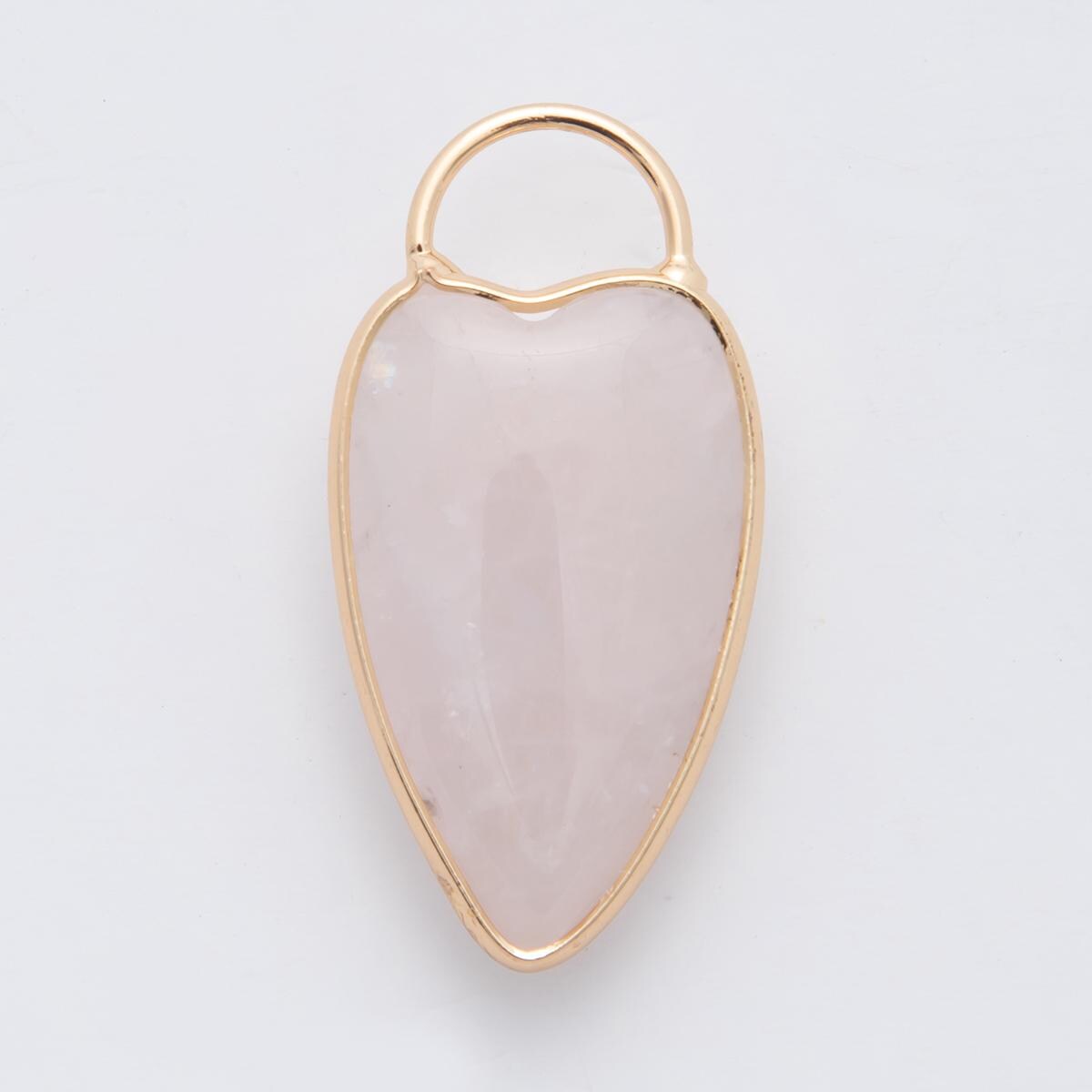18K Gold Filled Clear Quartz, Grey Agate, Rose Quartz, Amethyst Heart Charm Gemstone Pendant | X250 - X323