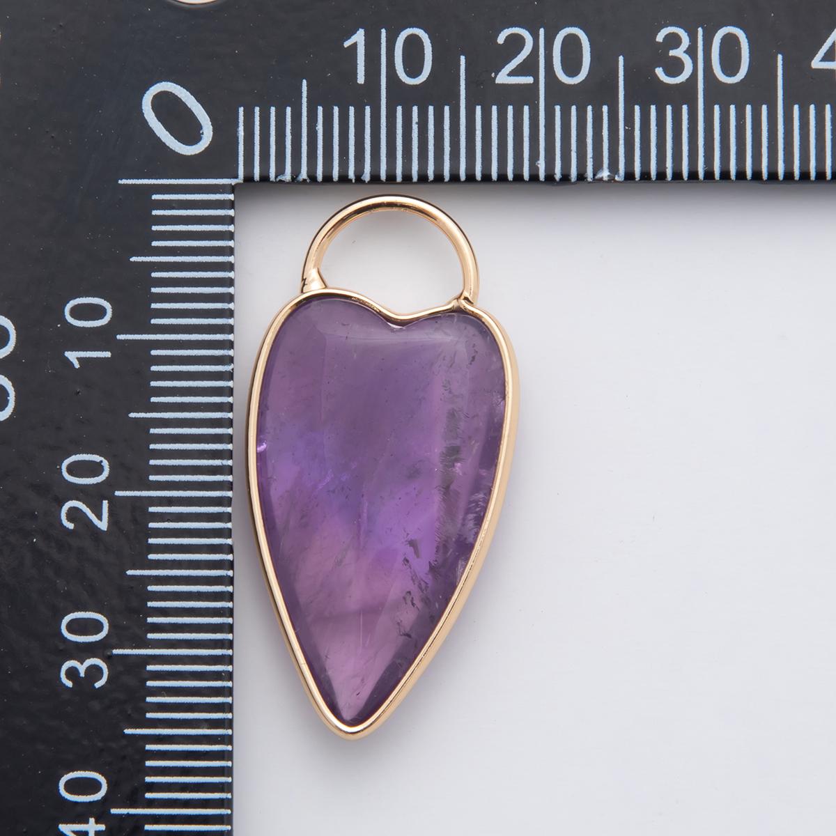 18K Gold Filled Clear Quartz, Grey Agate, Rose Quartz, Amethyst Heart Charm Gemstone Pendant | X250 - X323