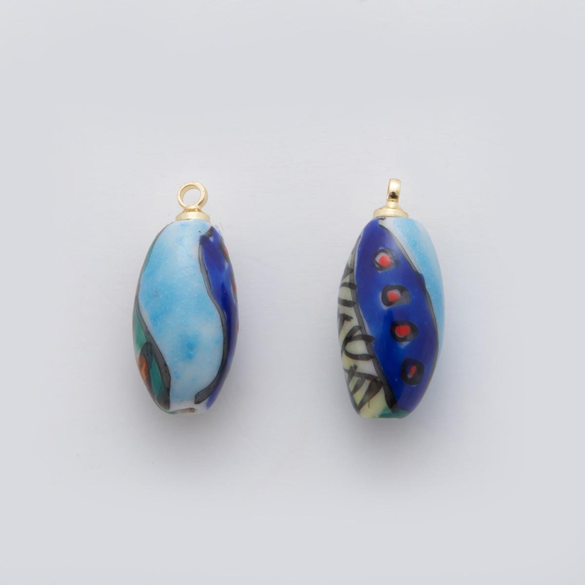 18K Gold Filled Blue Ocean Green Abstract Doodle Ceramic Drop Pendant | X533