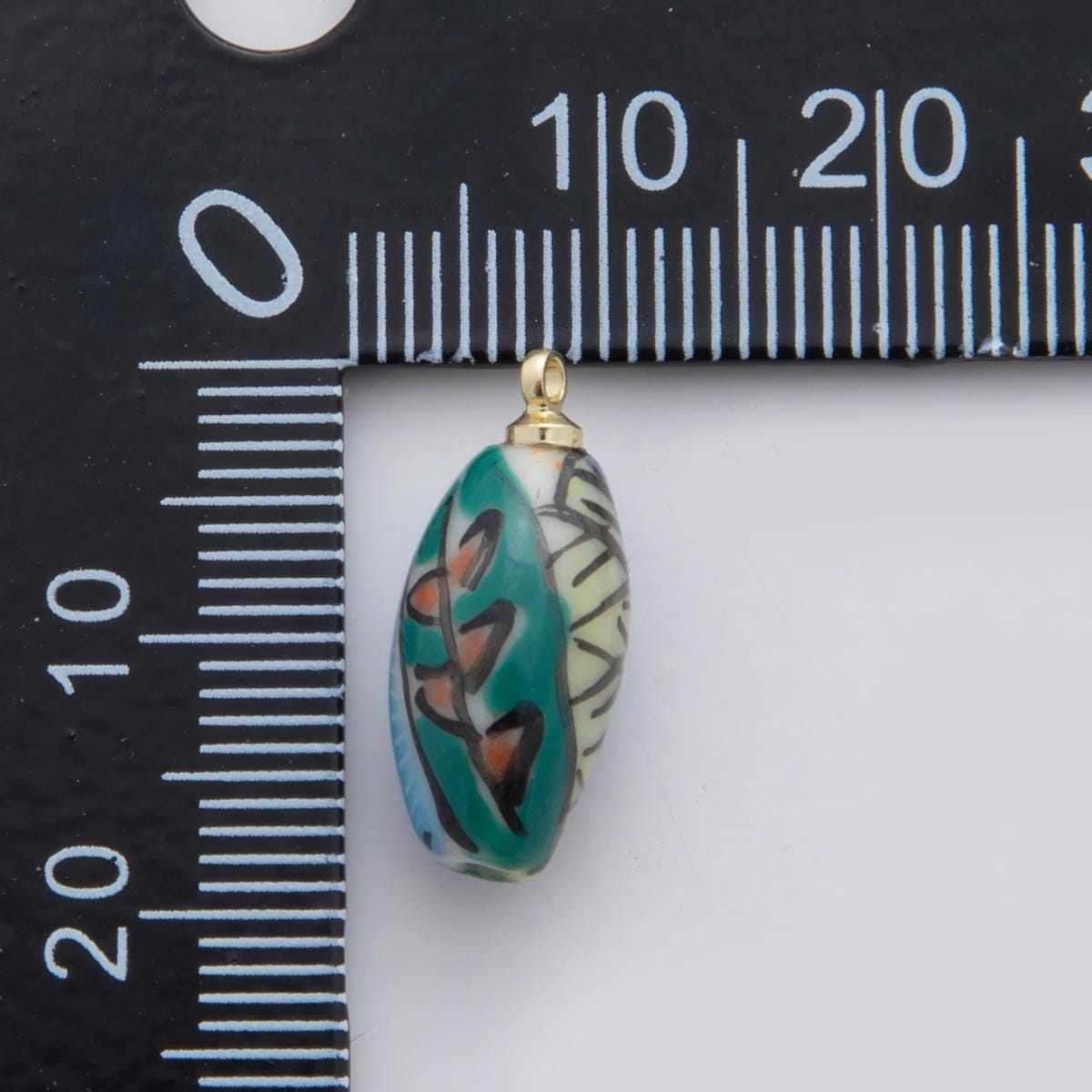 18K Gold Filled Blue Ocean Green Abstract Doodle Ceramic Drop Pendant | X533