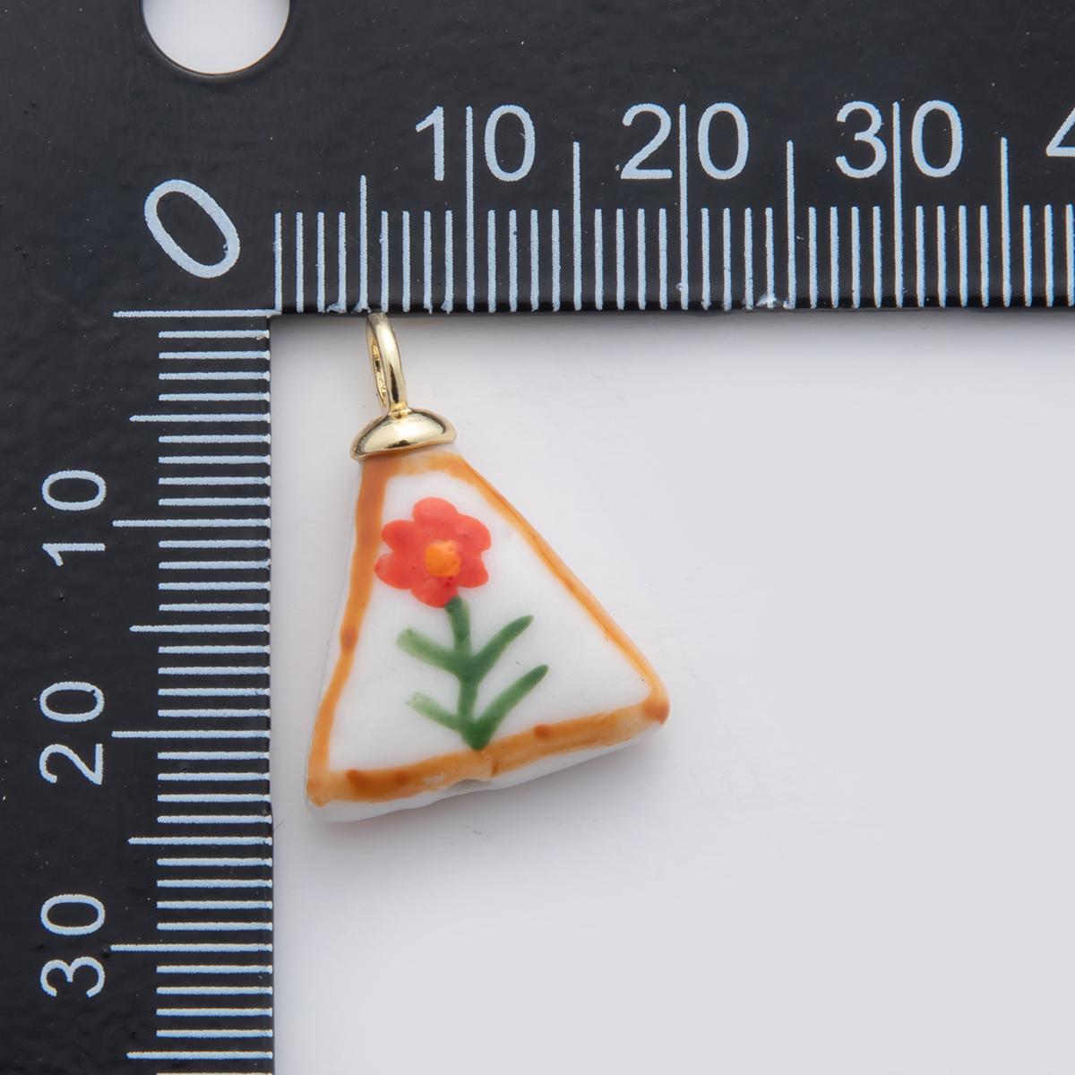 Dainty Triangle ceramic charm handmade red rose painting ceramic porcelain vintage charm for necklace bracelet jewelry making supply X631
