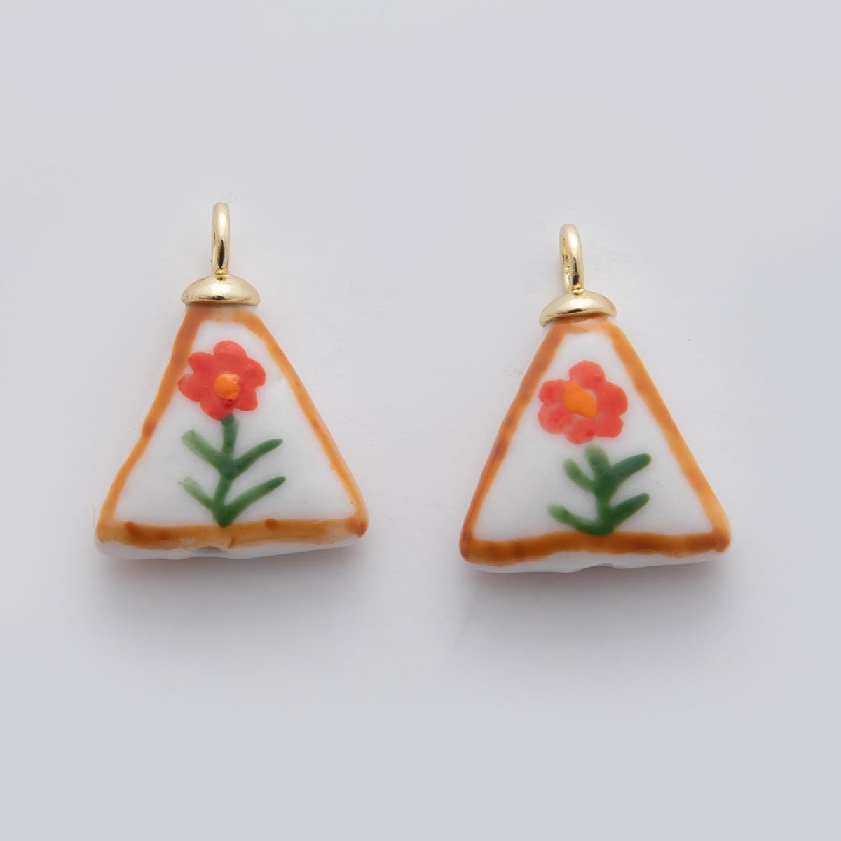 Dainty Triangle ceramic charm handmade red rose painting ceramic porcelain vintage charm for necklace bracelet jewelry making supply X631