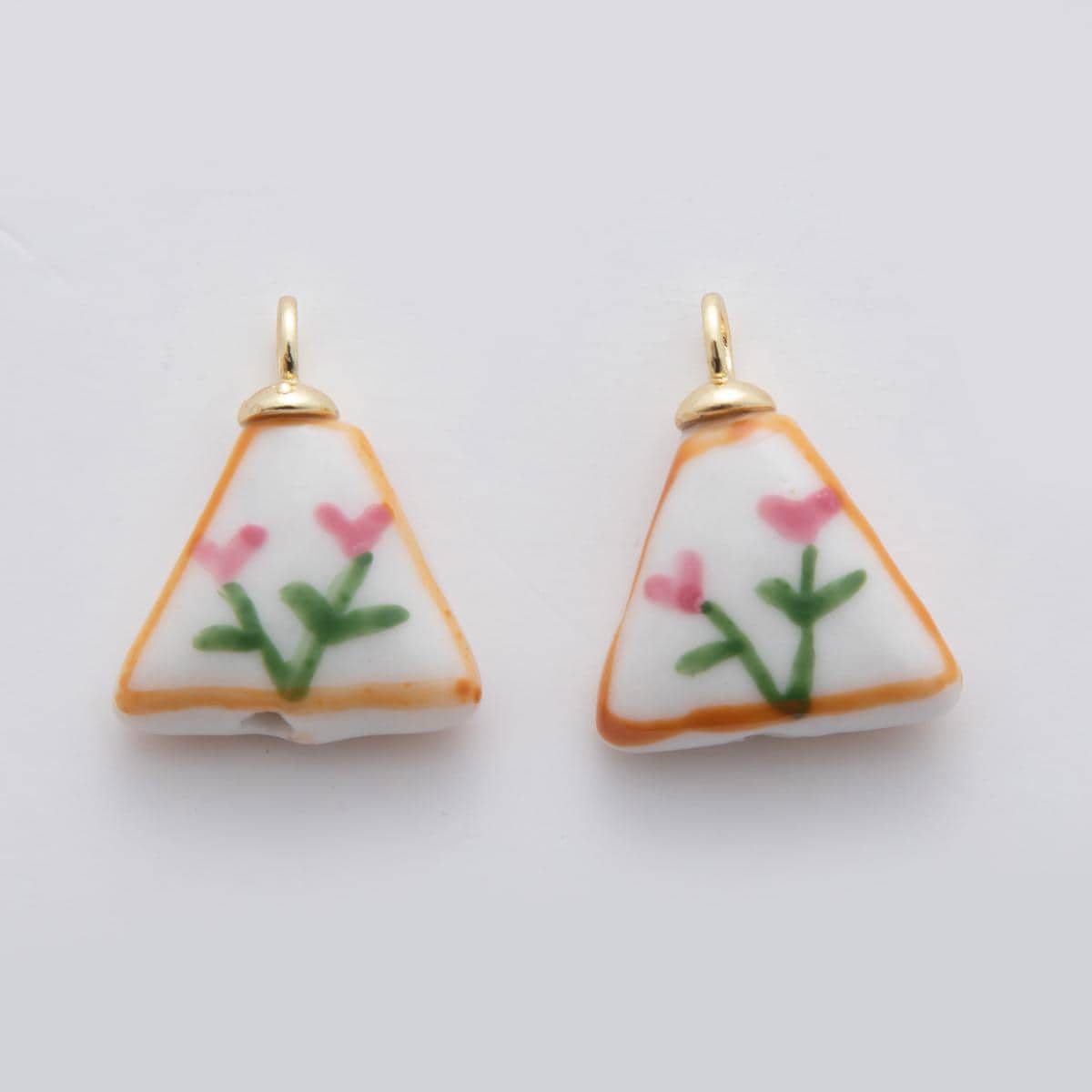 Dainty Triangle ceramic charm handmade Pink Tulip painting ceramic porcelain vintage charm for necklace bracelet jewelry making supply X633