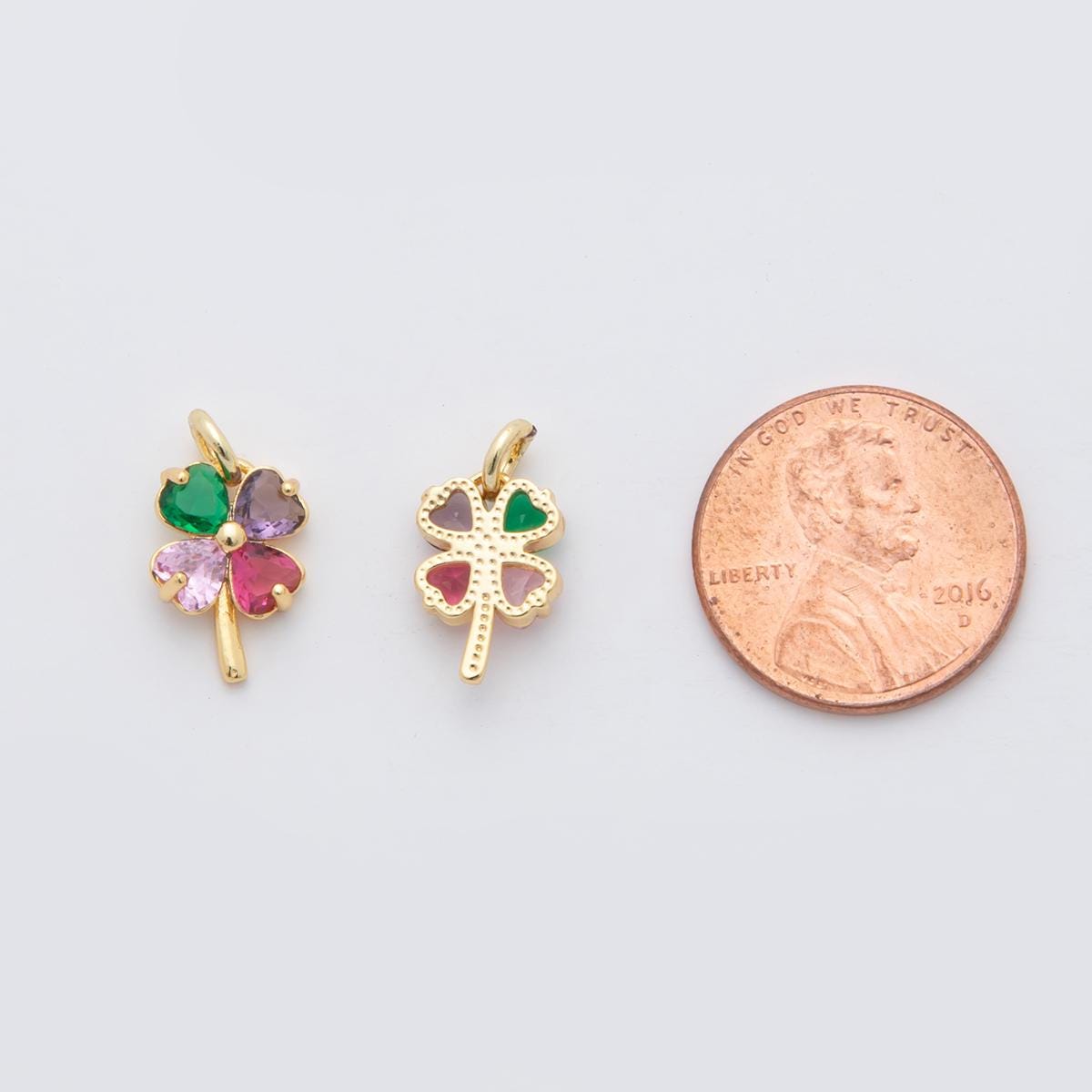 18K Gold Filled Multicolor, Pink, Blue, Green, Fuchsia CZ Clover Charm for Lucky Jewelry Pendant | X332 - X477