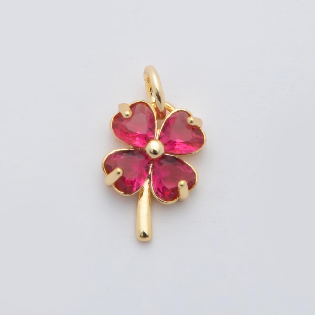18K Gold Filled Multicolor, Pink, Blue, Green, Fuchsia CZ Clover Charm for Lucky Jewelry Pendant | X332 - X477