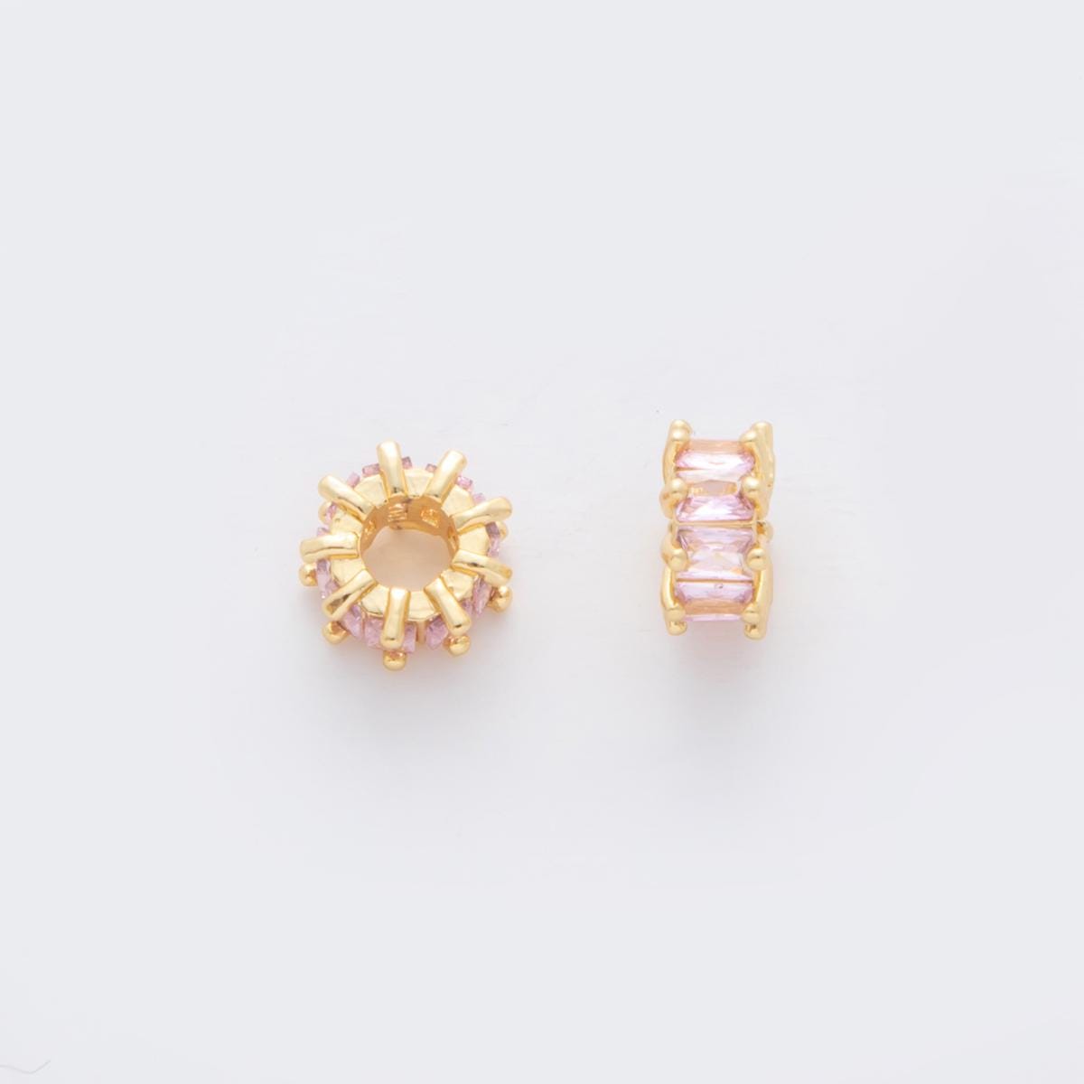 1pc gold cz baguette spacer beads for diy beaded bracelet jewelry charms rondelle bead spacer bead size 8mm bead Pink Purple CZ Bead B731