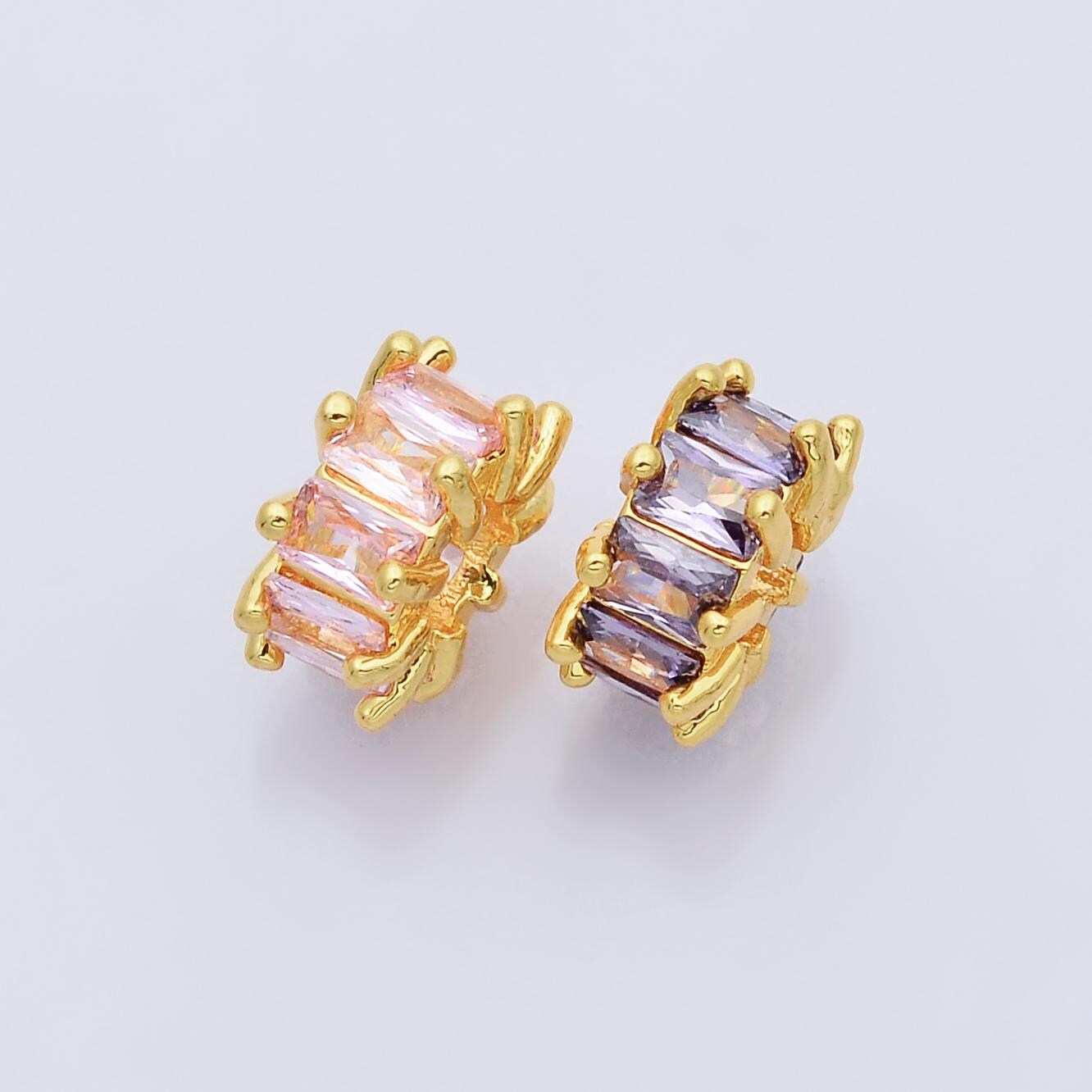 1pc gold cz baguette spacer beads for diy beaded bracelet jewelry charms rondelle bead spacer bead size 8mm bead Pink Purple CZ Bead B731