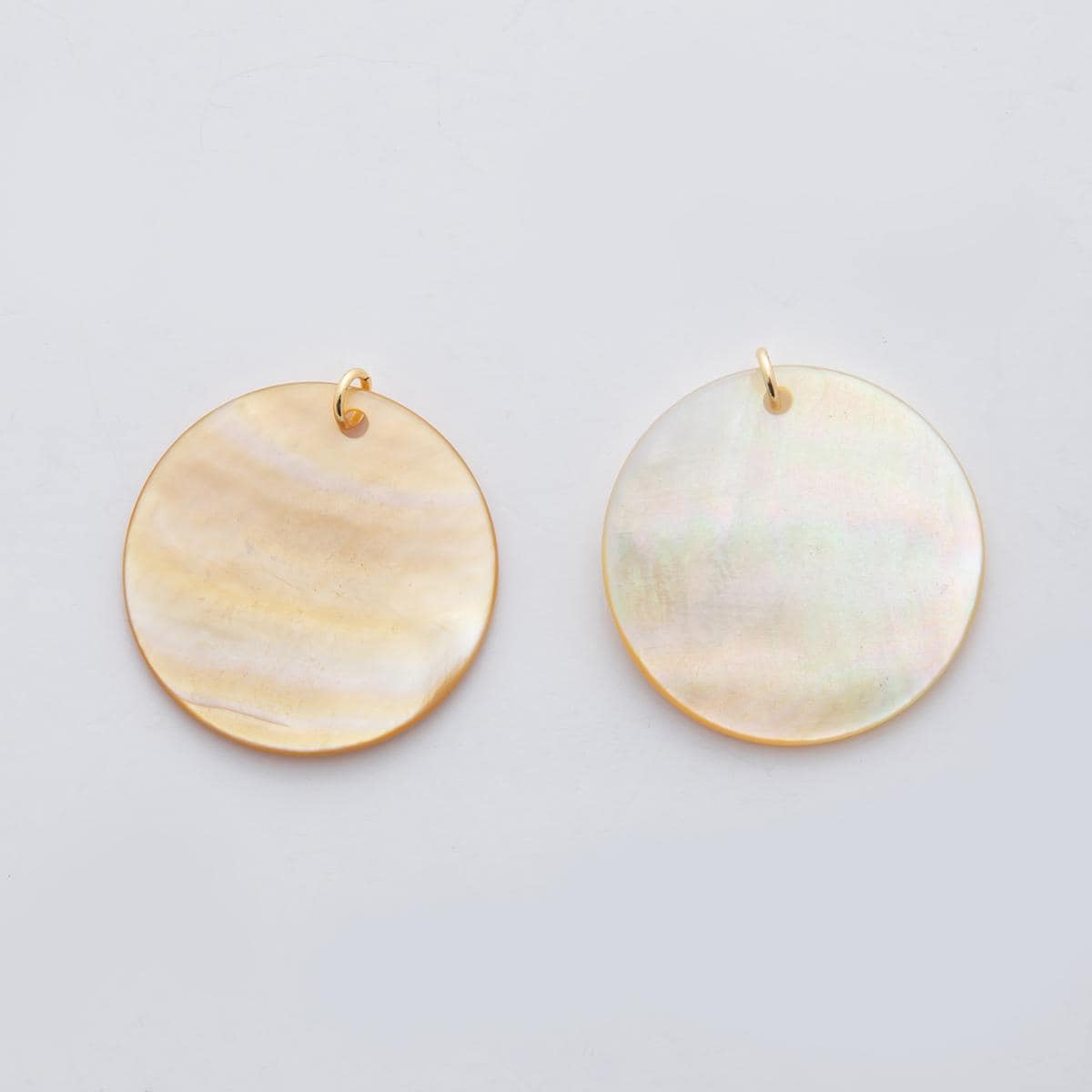 24K Gold Filled 32mm Mother of Pearl Round Charm for Summer Beach Jewelry Making Supply MOP Coin Charm | D544