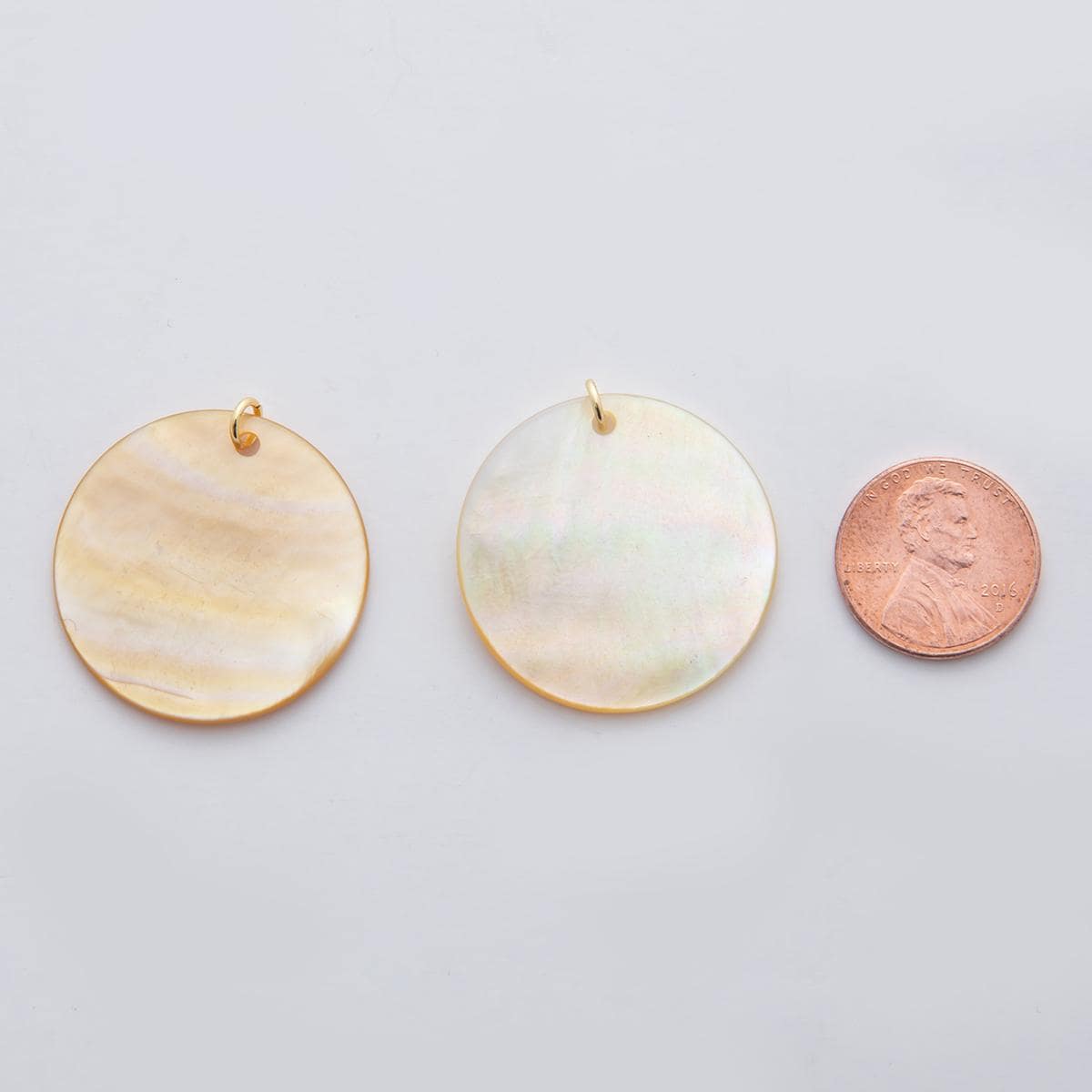 24K Gold Filled 32mm Mother of Pearl Round Charm for Summer Beach Jewelry Making Supply MOP Coin Charm | D544