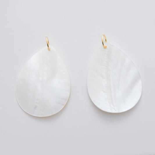24K Gold Filled 57mm White Mother of Pearl Teardrop Charm | D582