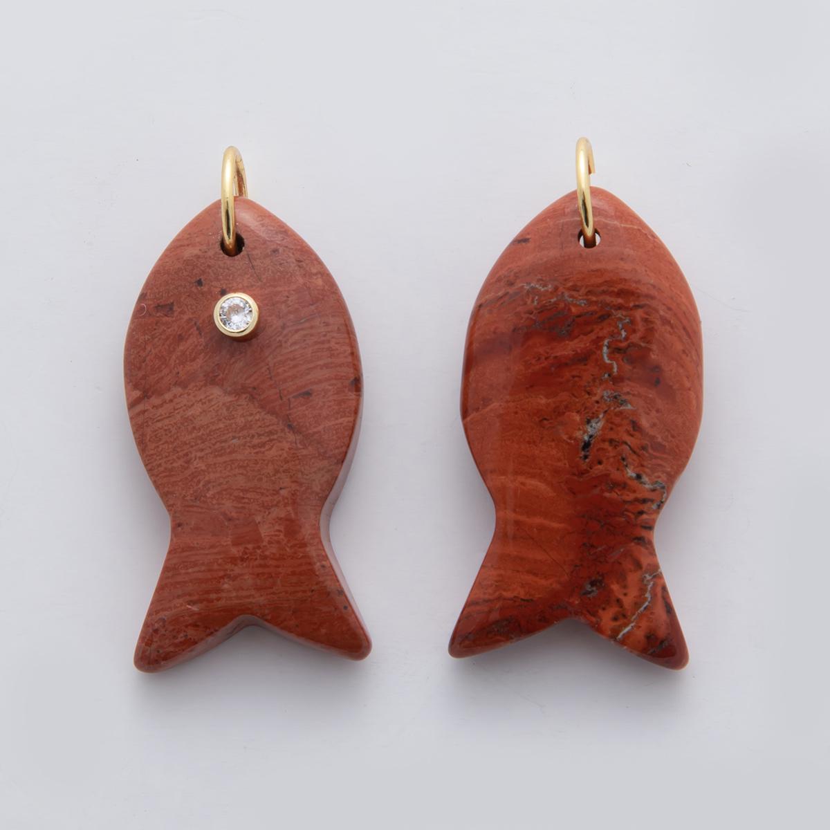 Big Gemstone Fish Pendant Natural Stone Fish Charm for Necklace Bracelet Jewelry Making Supply 18k Gold Filled Charm D265