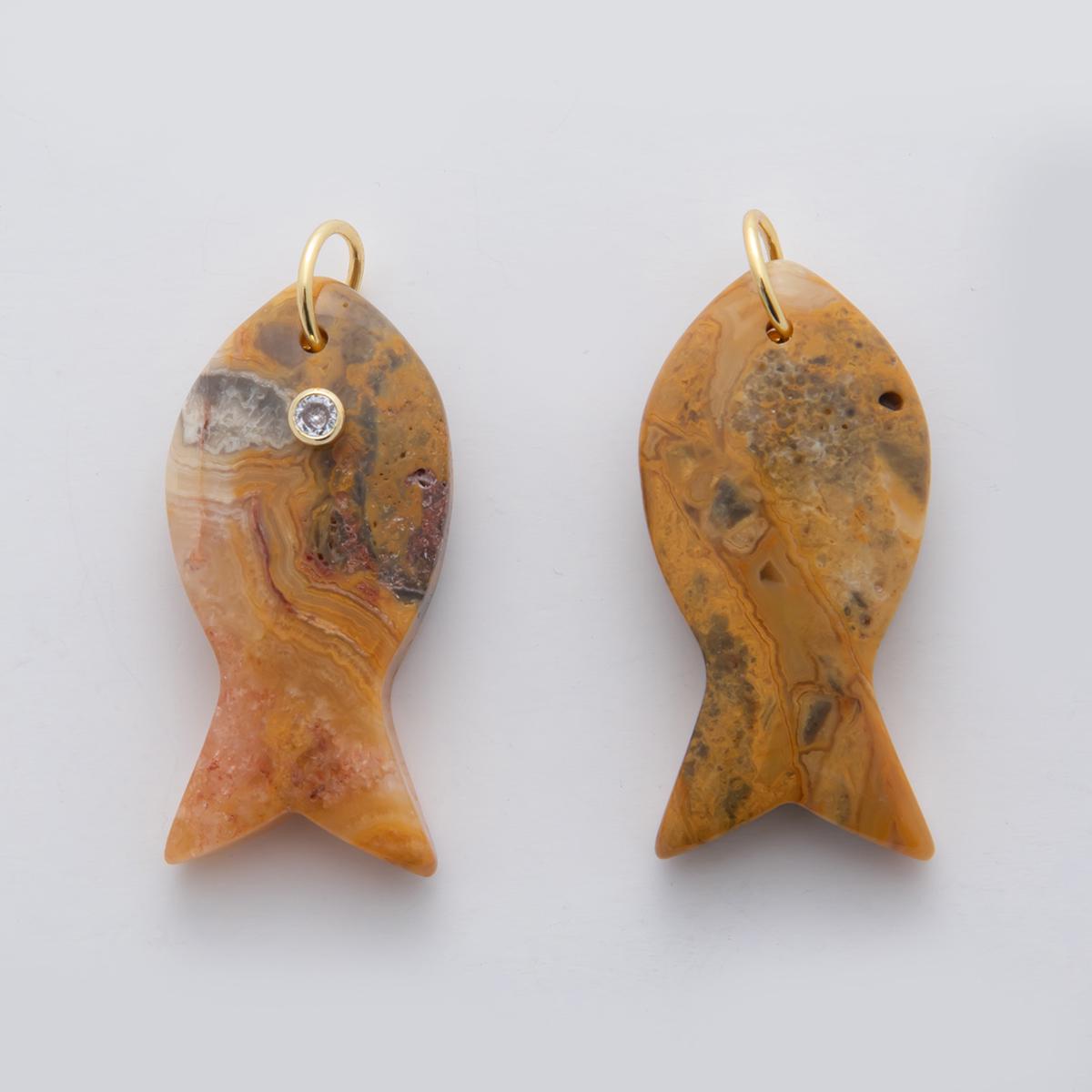 Big Gemstone Fish Pendant Natural Stone Fish Charm for Necklace Bracelet Jewelry Making Supply 18k Gold Filled Charm D265