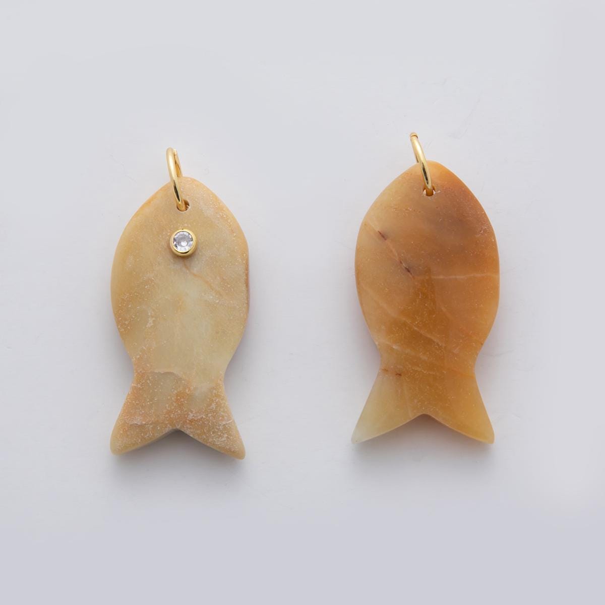 Big Gemstone Fish Pendant Natural Stone Fish Charm for Necklace Bracelet Jewelry Making Supply 18k Gold Filled Charm D265