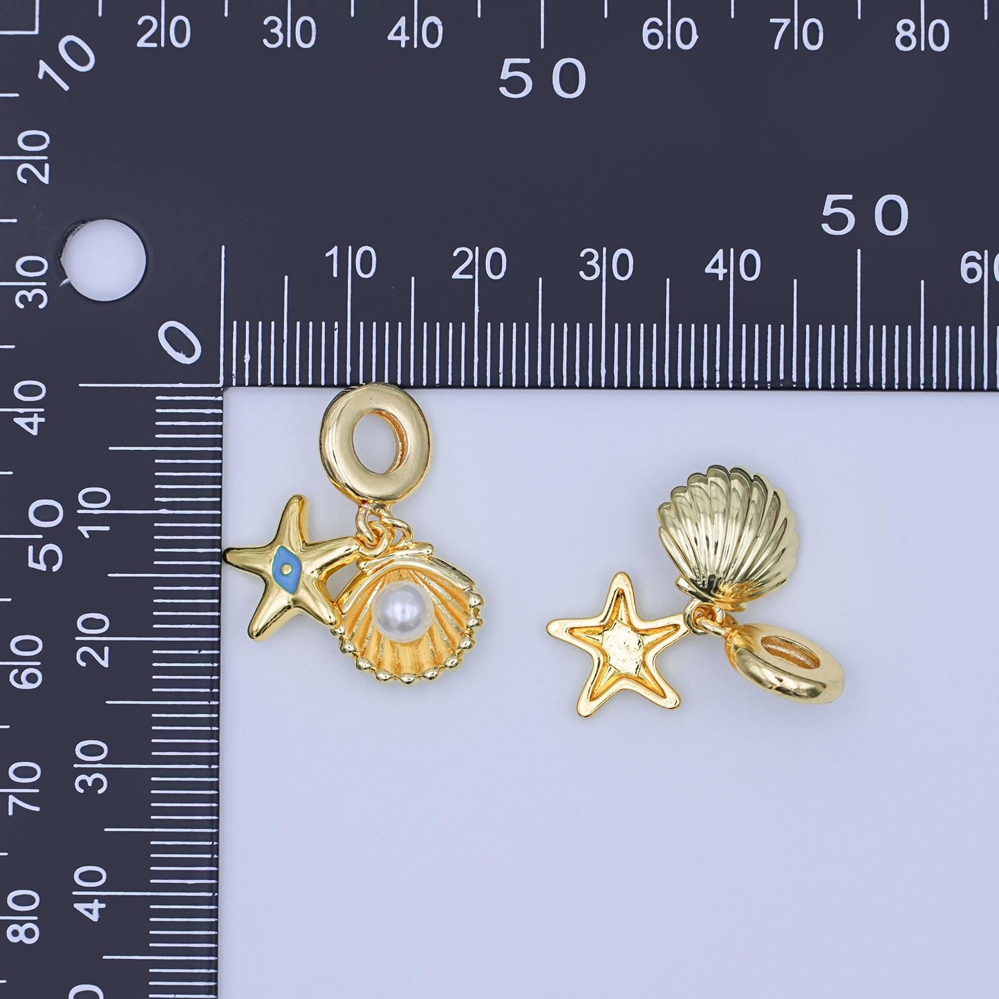 24K Gold Filled Star Fish Clam Beach Charm Inspired Jewelry Rhondelle Drop Pendant | AF-420