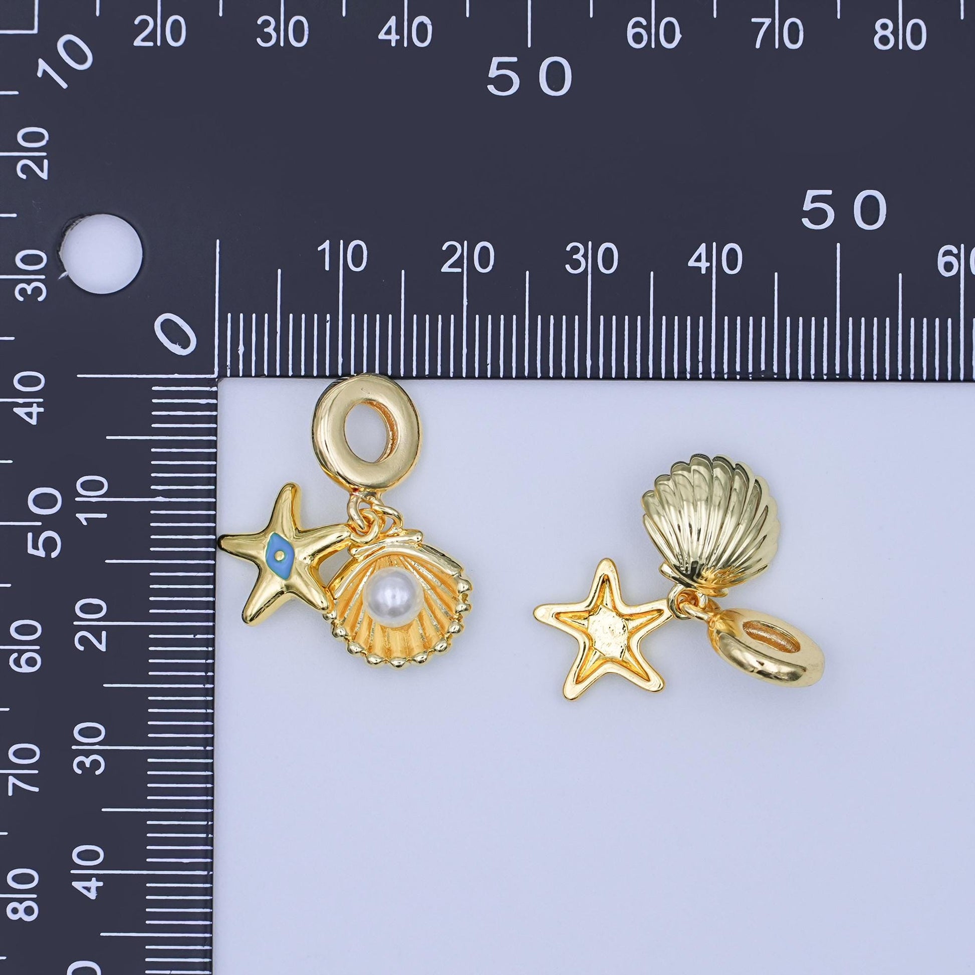 24K Gold Filled Star Fish Clam Beach Charm Inspired Jewelry Rhondelle Drop Pendant | AF-420