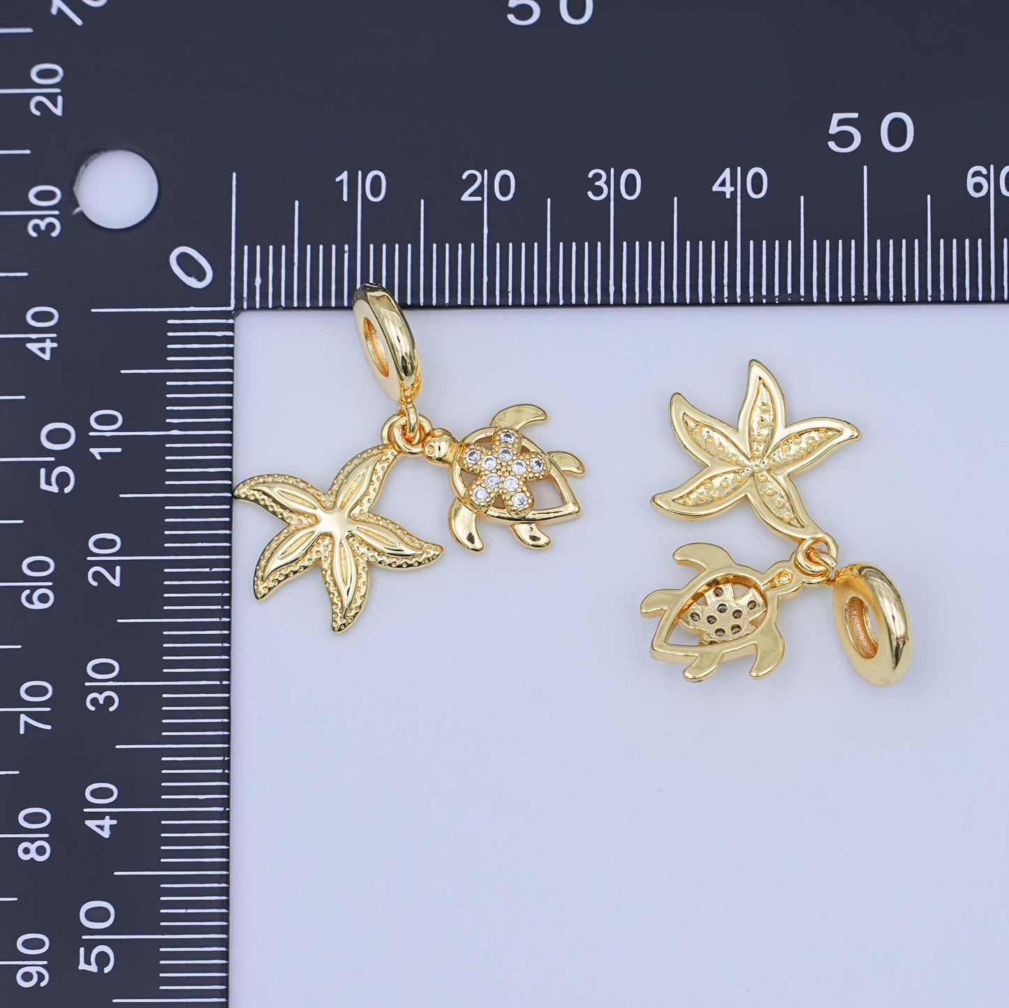 24K Gold Filled Star Fish Turtle Beach Charm Inspired Jewelry Rhondelle Drop Pendant | AF-424