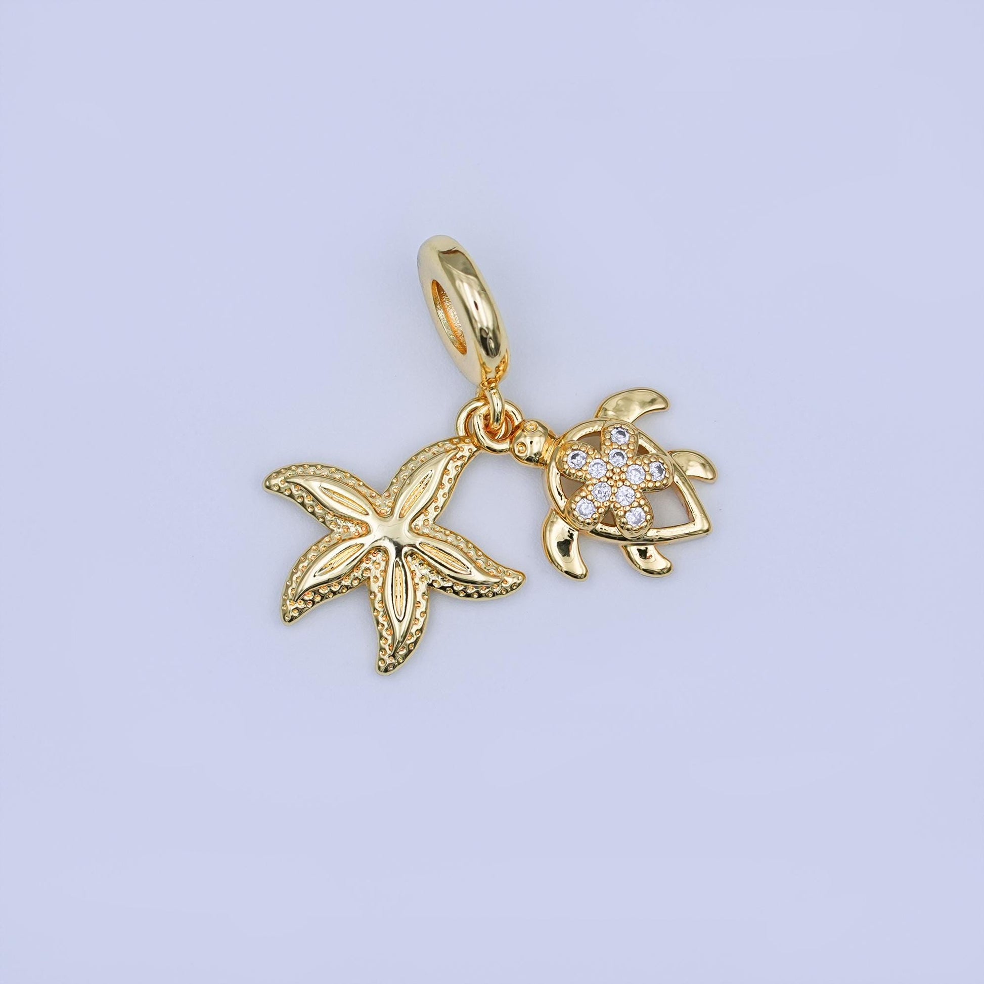 24K Gold Filled Star Fish Turtle Beach Charm Inspired Jewelry Rhondelle Drop Pendant | AF-424