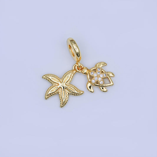 24K Gold Filled Star Fish Turtle Beach Charm Inspired Jewelry Rhondelle Drop Pendant | AF-424
