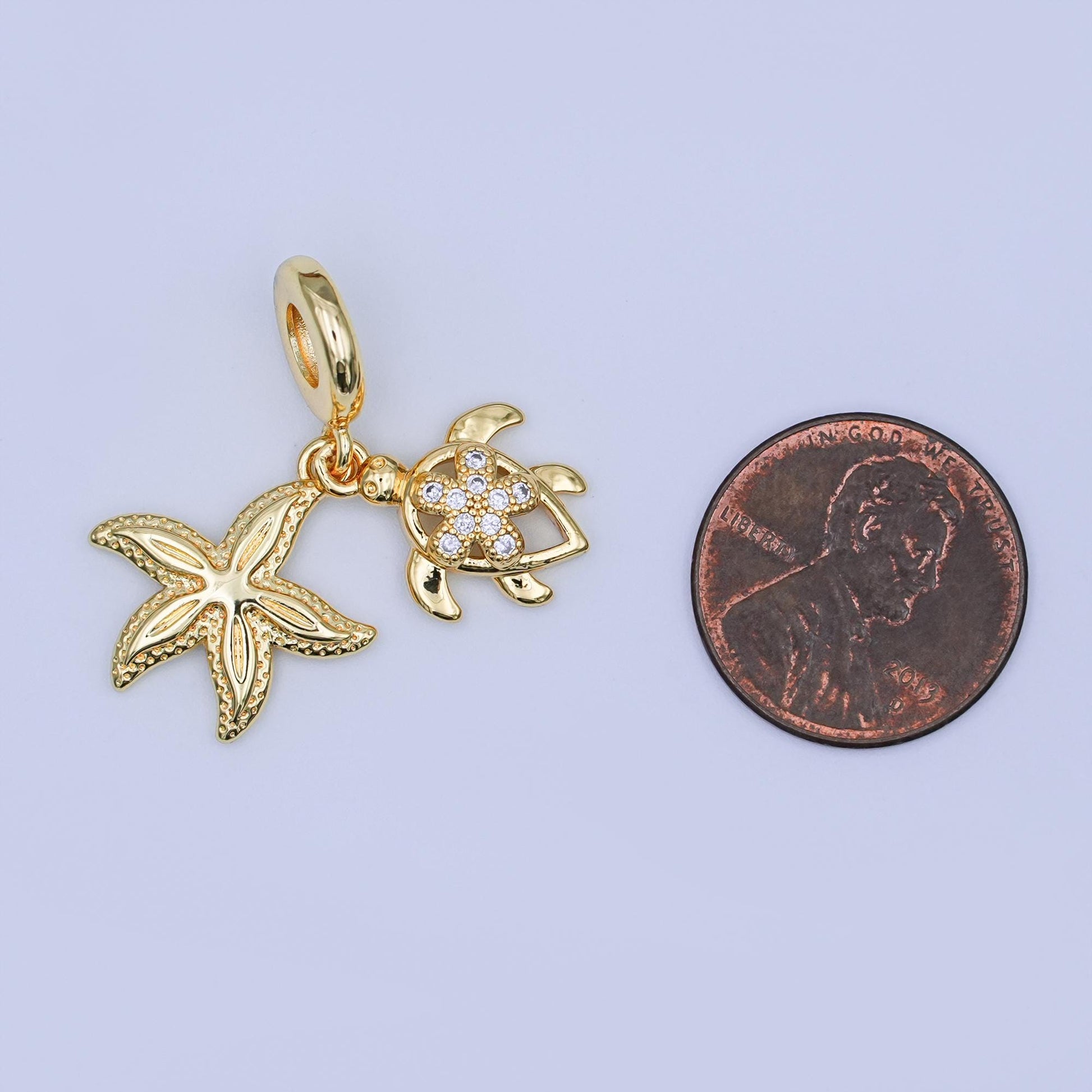 24K Gold Filled Star Fish Turtle Beach Charm Inspired Jewelry Rhondelle Drop Pendant | AF-424