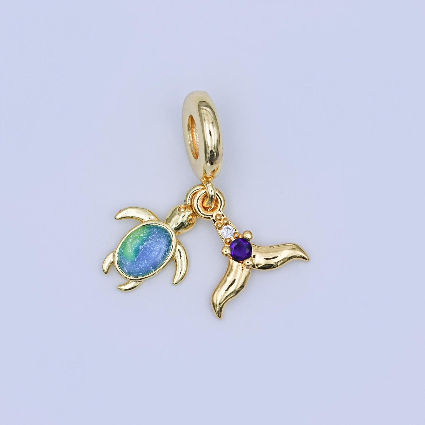 24K Gold Filled Whale Tail Turtle Beach Charm Inspired Jewelry Rondelle Drop Pendant | AF-421