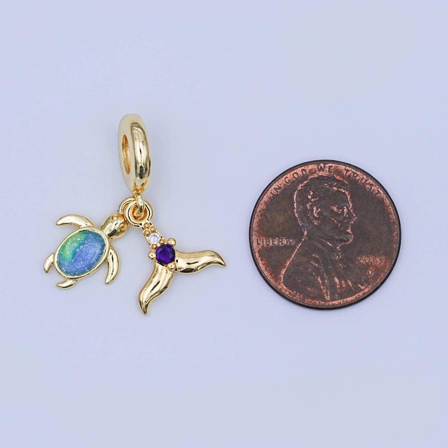 24K Gold Filled Whale Tail Turtle Beach Charm Inspired Jewelry Rondelle Drop Pendant | AF-421