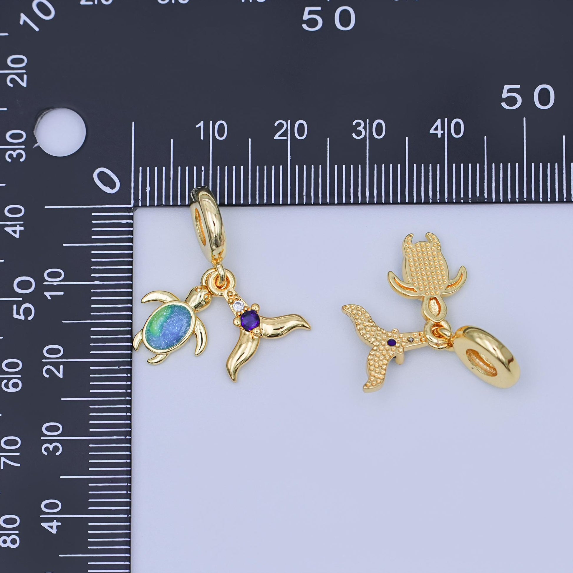 24K Gold Filled Whale Tail Turtle Beach Charm Inspired Jewelry Rondelle Drop Pendant | AF-421