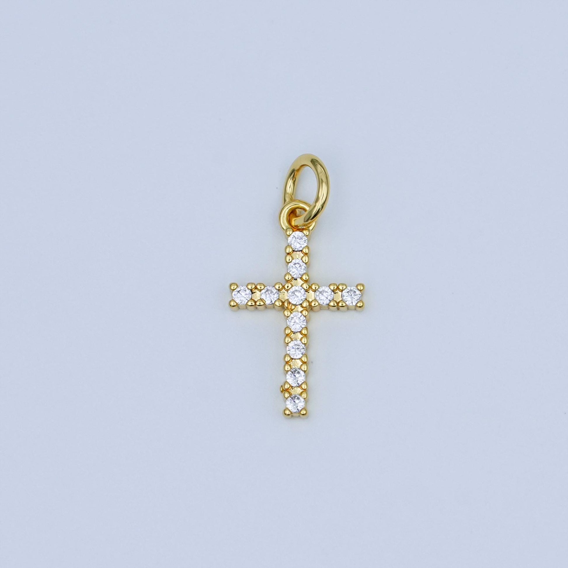 Micro Pave Cubic Cross 24K gold filled Pendant, CZ pendant, Bracelet Charm, Necklace Pendant Religious Jewelry Making Supply AF-544
