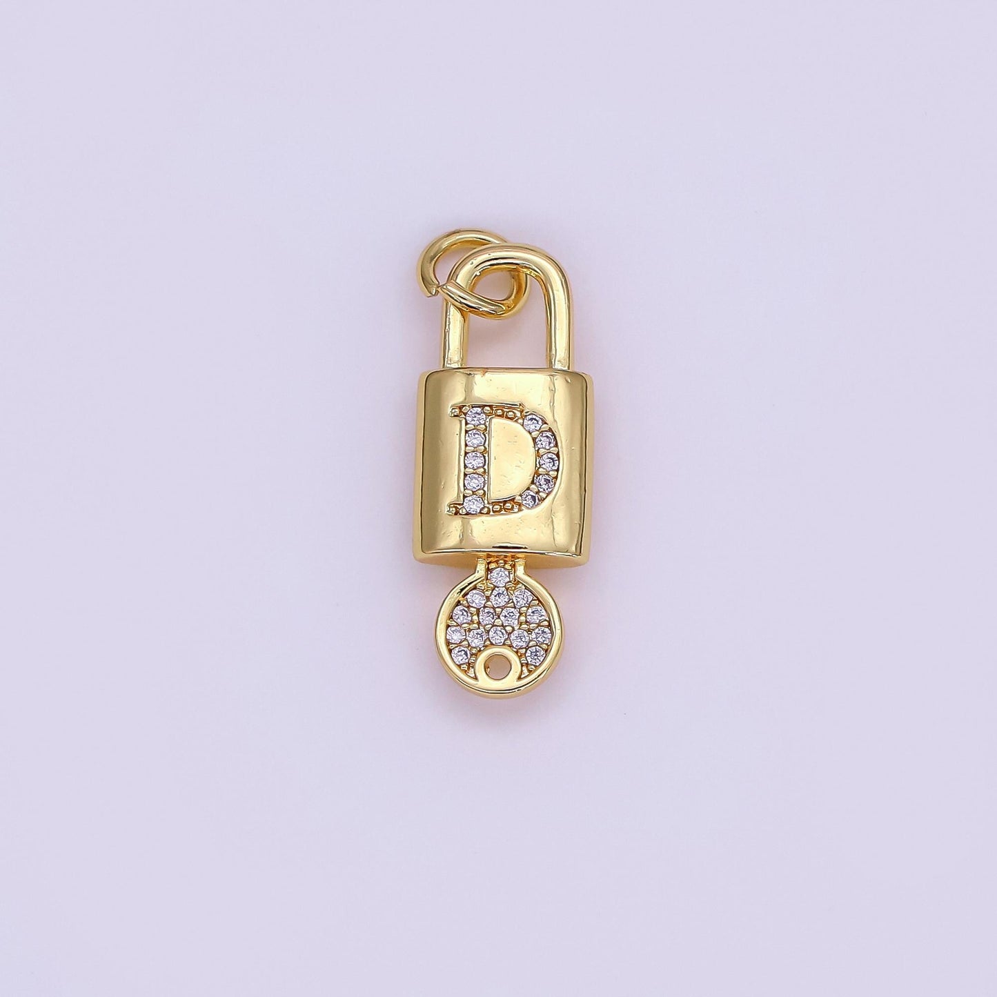 Mini 24K Gold Filled Micro Pave Initial Letter Padlock with Key Pendant Alphabet Charm for Personalized Jewelry Making Supply | AF014