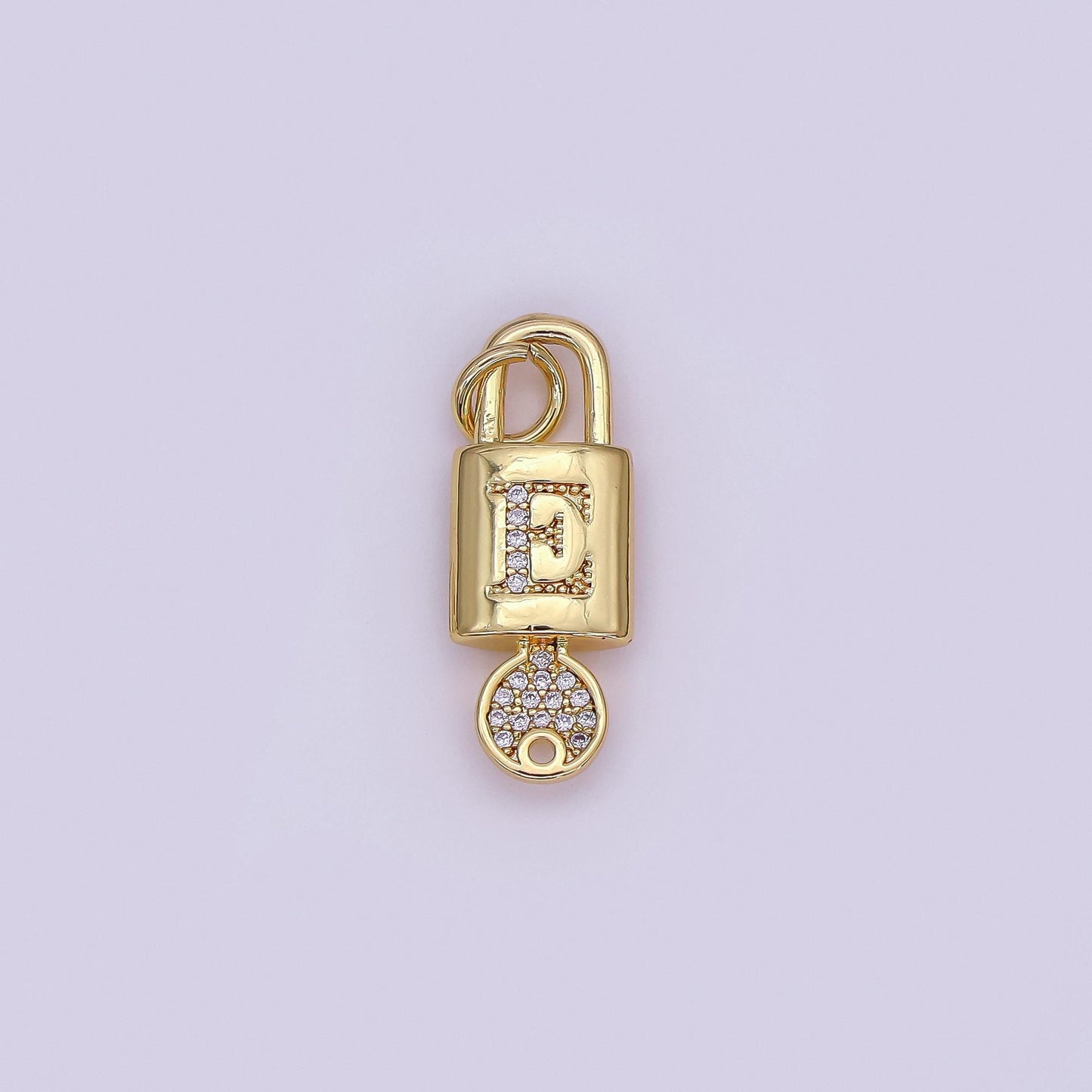 Mini 24K Gold Filled Micro Pave Initial Letter Padlock with Key Pendant Alphabet Charm for Personalized Jewelry Making Supply | AF014