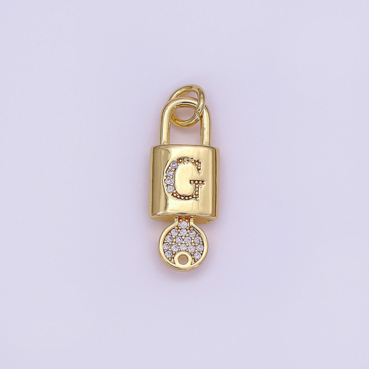 Mini 24K Gold Filled Micro Pave Initial Letter Padlock with Key Pendant Alphabet Charm for Personalized Jewelry Making Supply | AF014