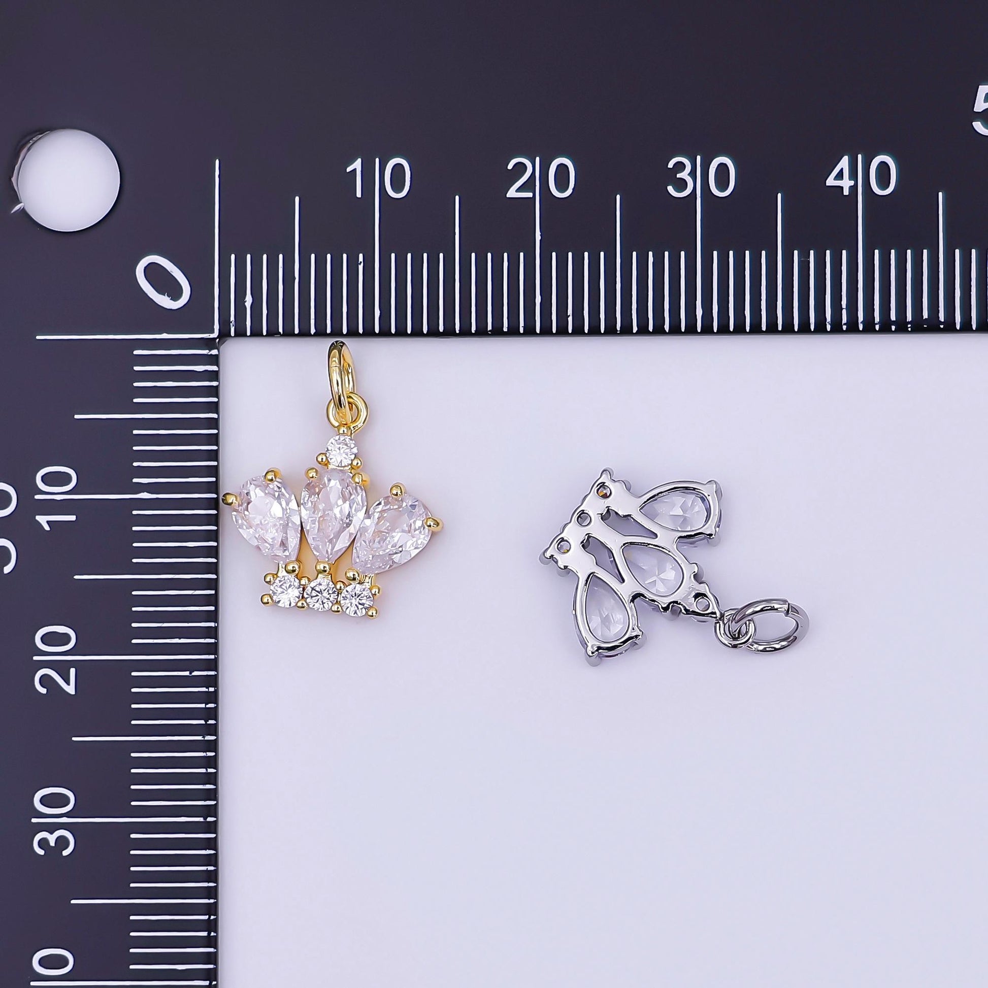 24K Gold Filled Clear CZ Micro Paved Crown Mini Charm in Gold & Silver Tiara Charm | AJ-327