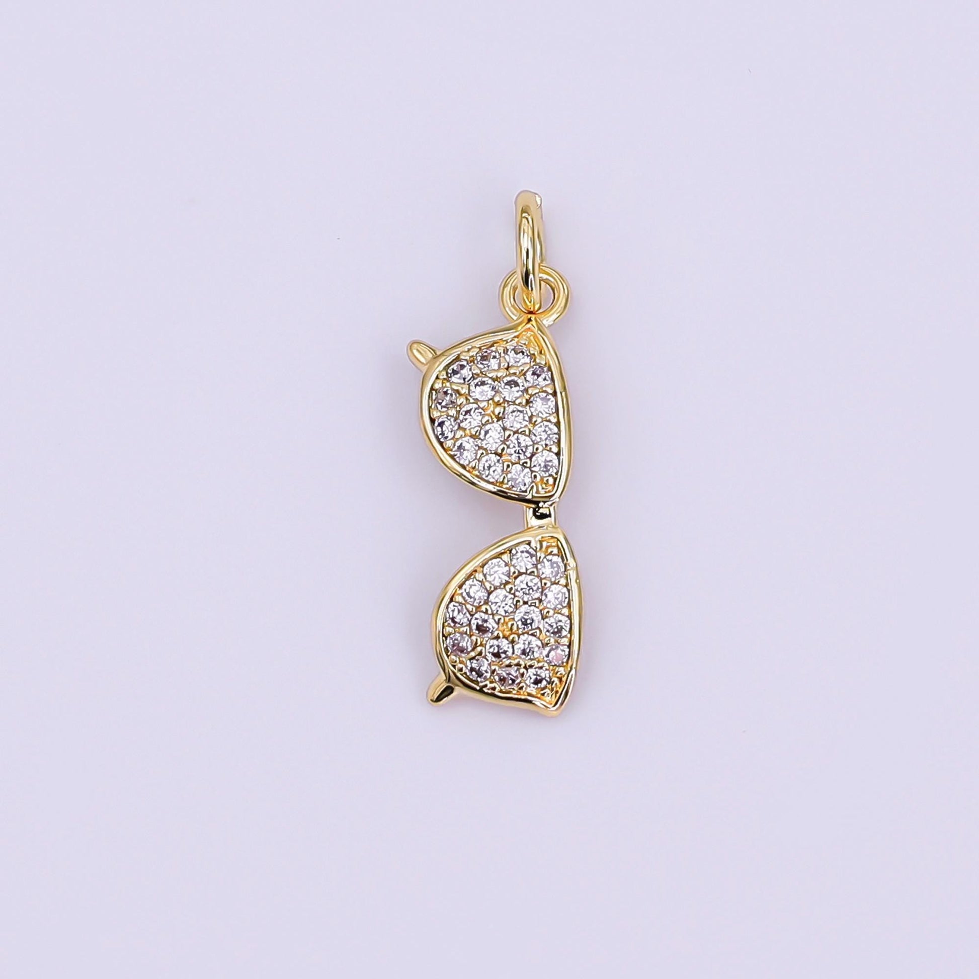 24k gold filled Aviator glasses charm with Cubic Zirconia Stone for bracelet necklace earring mix charm jewelry making supply | AJ-325