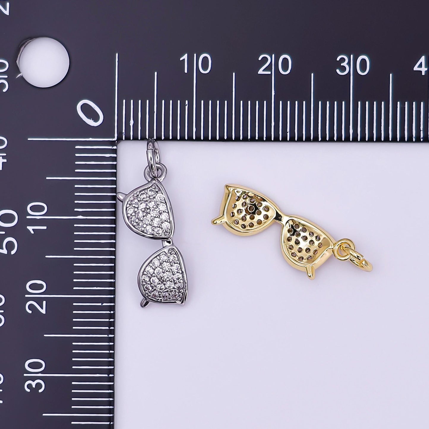 24k gold filled Aviator glasses charm with Cubic Zirconia Stone for bracelet necklace earring mix charm jewelry making supply | AJ-325