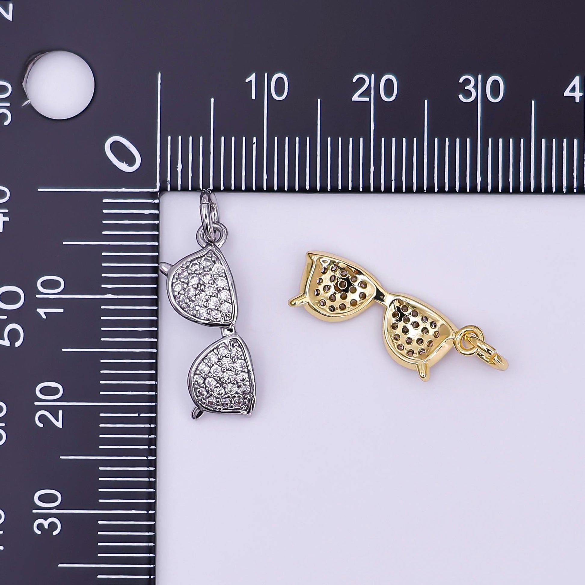 24k gold filled Aviator glasses charm with Cubic Zirconia Stone for bracelet necklace earring mix charm jewelry making supply | AJ-325