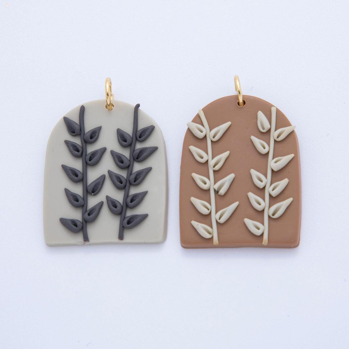 Floral Polymer Clay Olive Branch Charms Handmade Window Design Dangle Charms with 3D Flower Design Bohemian Earring Necklace Supply AF-707