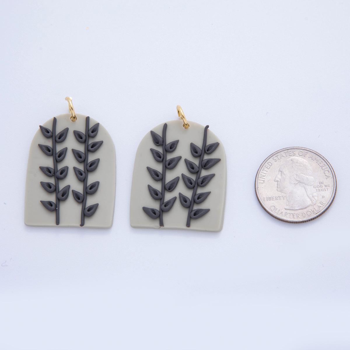 Floral Polymer Clay Olive Branch Charms Handmade Window Design Dangle Charms with 3D Flower Design Bohemian Earring Necklace Supply AF-707