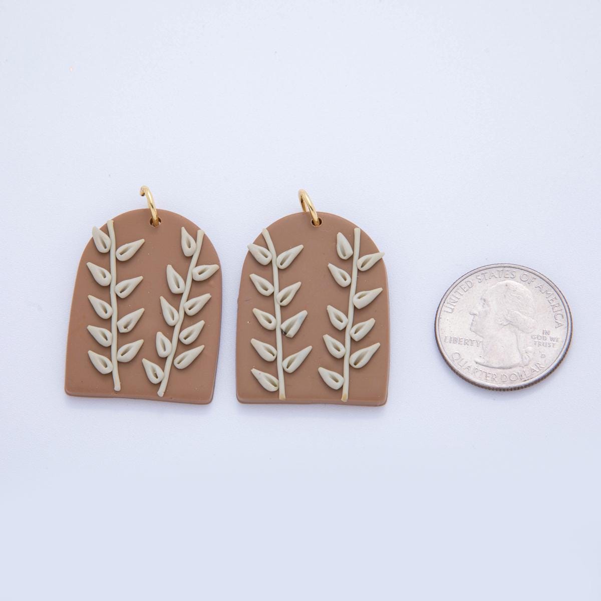 Floral Polymer Clay Olive Branch Charms Handmade Window Design Dangle Charms with 3D Flower Design Bohemian Earring Necklace Supply AF-707
