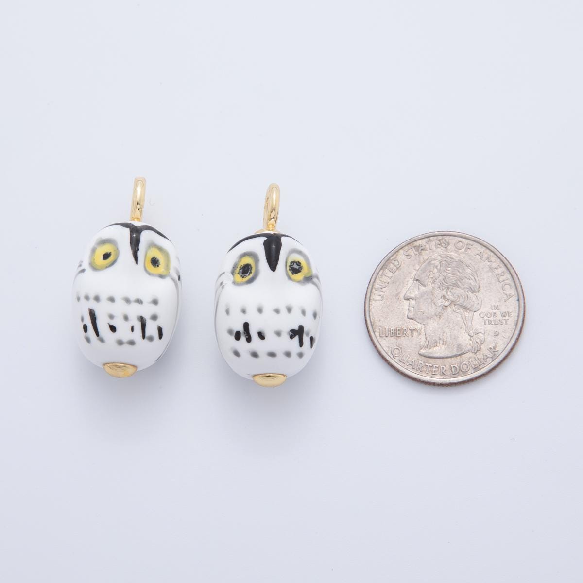 Hand painted White Ceramic Owl Pendant, 24K Gold Filled Night Owl Bird Animal Charm For Necklace Bracelet Component AF-696
