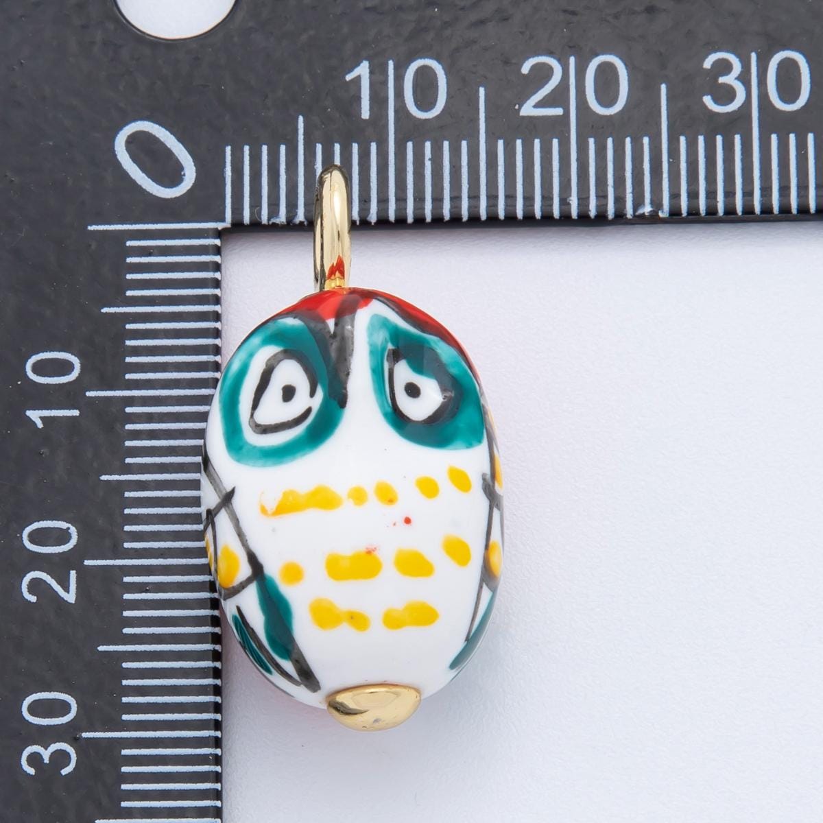 Hand painted White Ceramic Owl Pendant, 24K Gold Filled Night Owl Bird Animal Charm For Necklace Bracelet Component AF-696