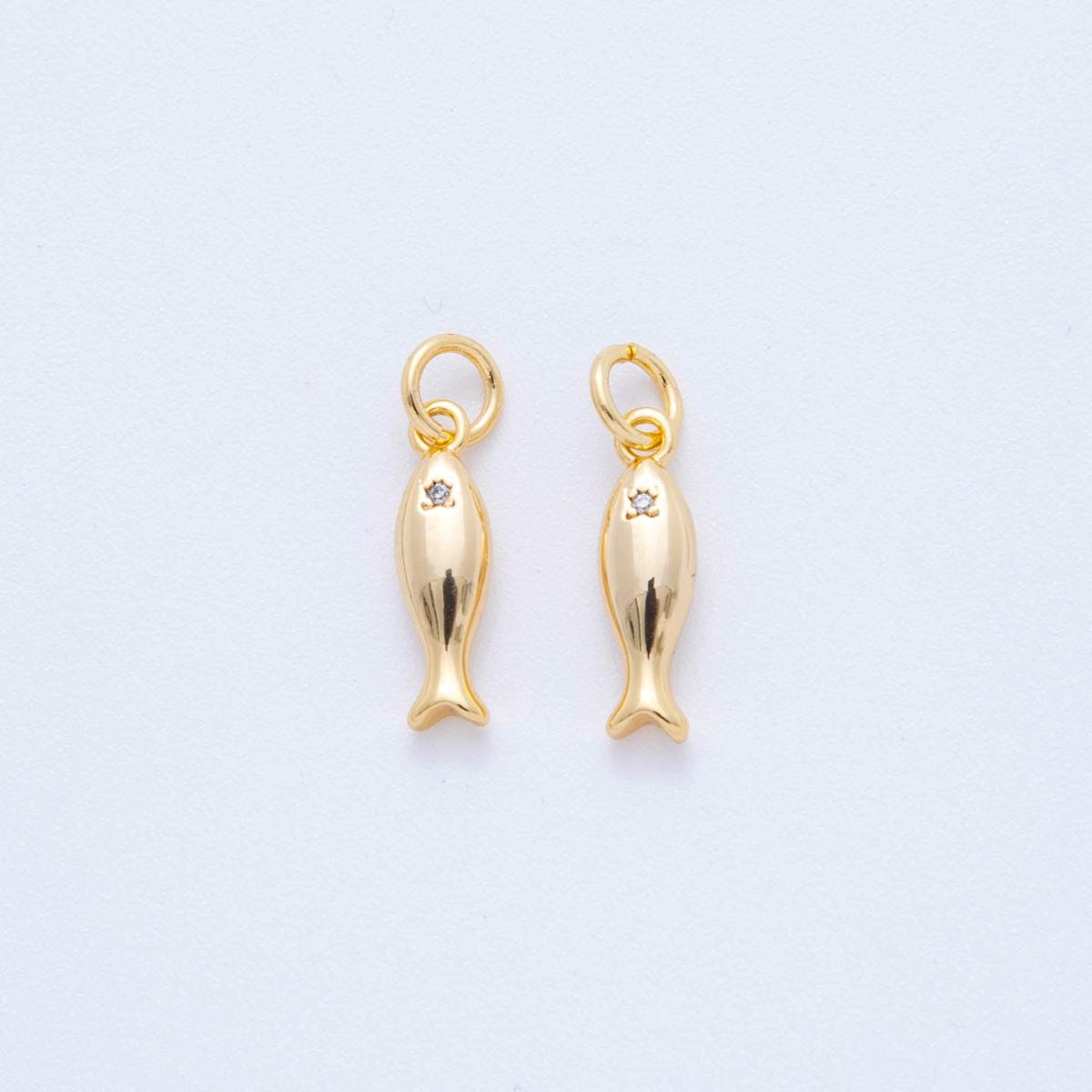 Mini Gold fish Charms 18K Gold Filled CZ Baby fish Pendant, fish Charm Bracelet Necklace for DIY Jewelry Making Supply N-222