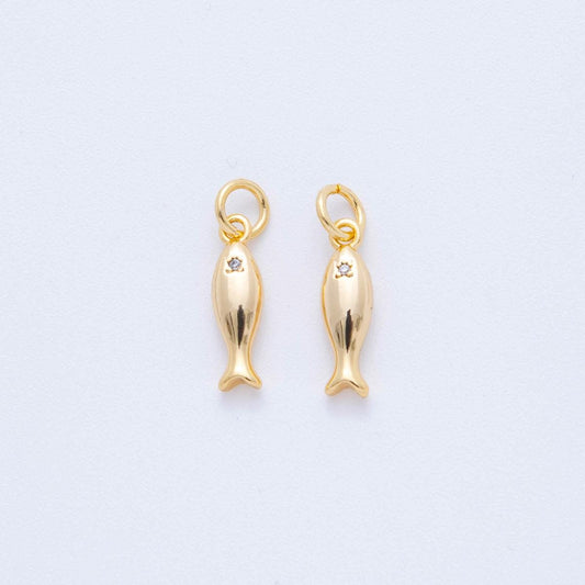 Mini Gold fish Charms 18K Gold Filled CZ Baby fish Pendant, fish Charm Bracelet Necklace for DIY Jewelry Making Supply N-222