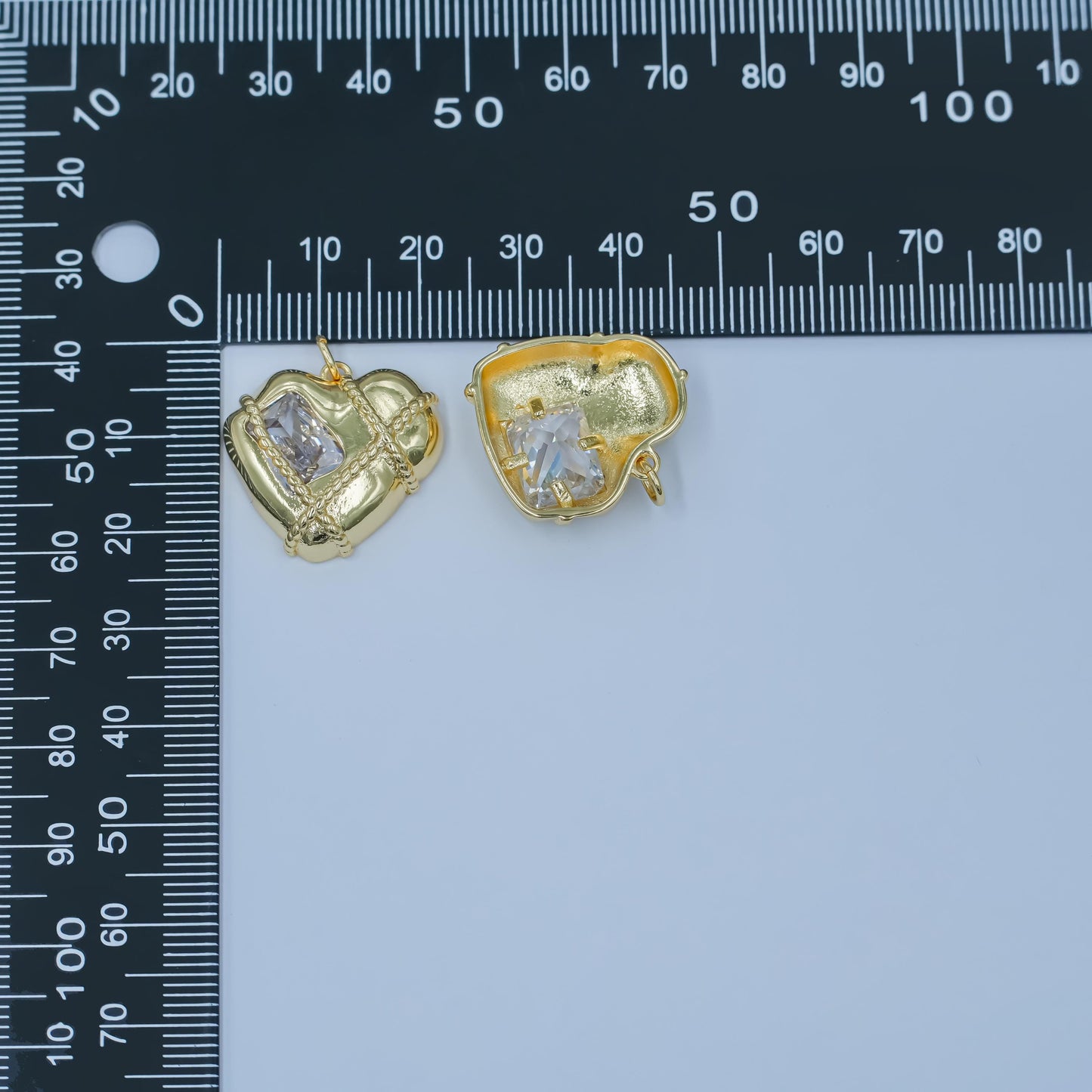24K Gold Filled Baguette CZ Rope Tied Molten Heart Charm | C764