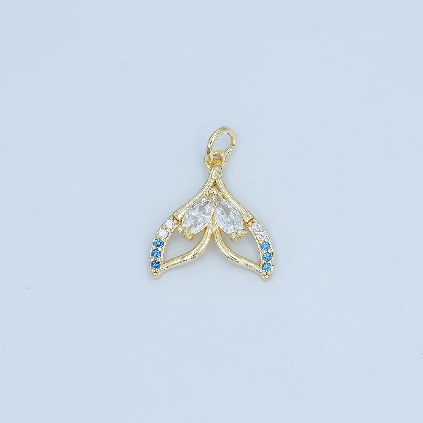 14k gold filled Clear marquise micro paved cz whale tail pearl mermaid tail charm pendant mermaid inspired | C-815