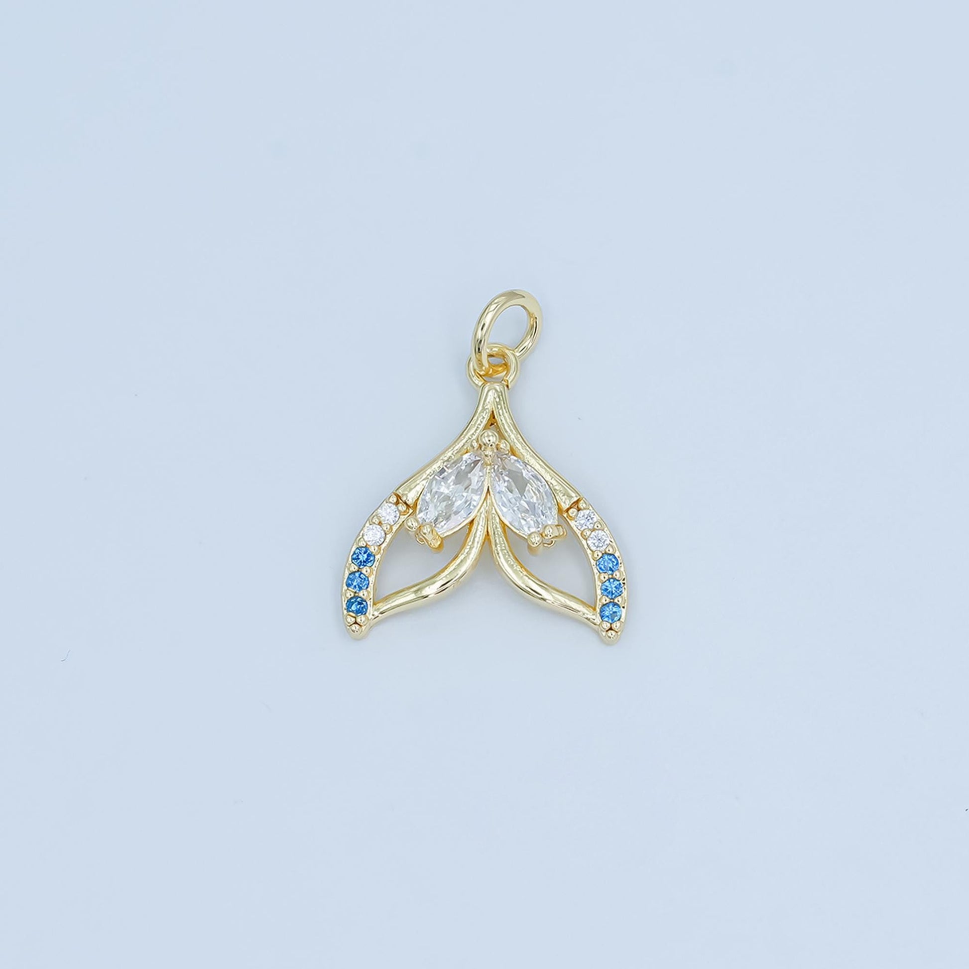 14k gold filled Clear marquise micro paved cz whale tail pearl mermaid tail charm pendant mermaid inspired | C-815